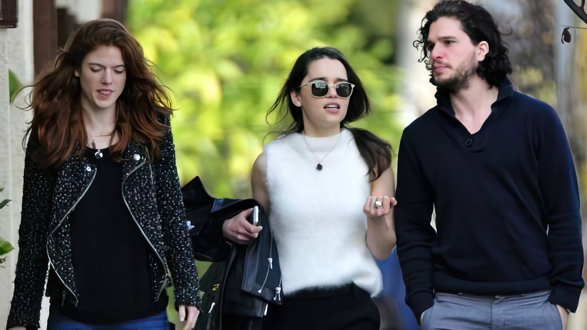 Emilia Clarke, Rose Leslie and Kit Harington on a walk