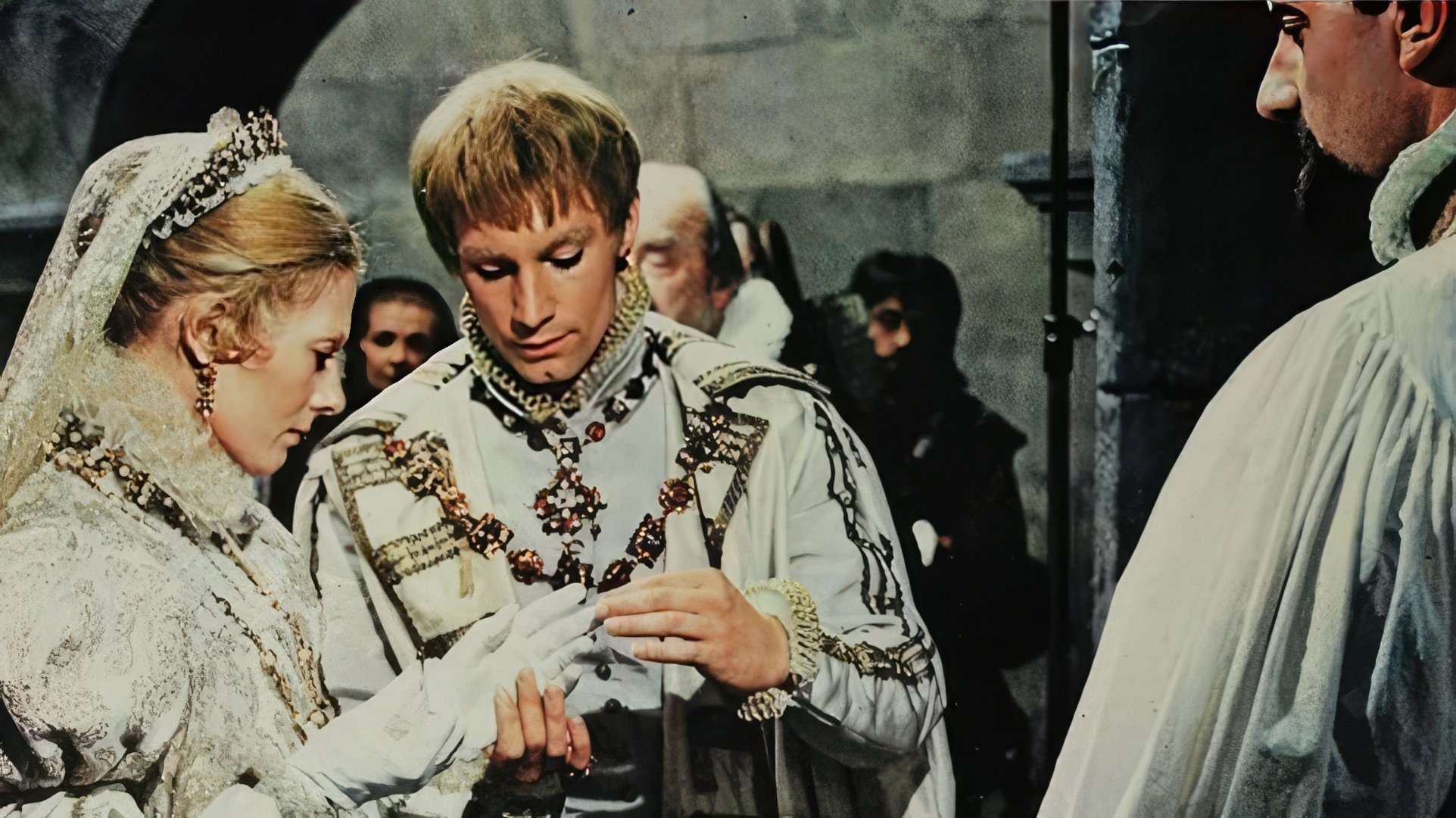 Timothy Dalton and Vanessa Redgrave on the set of 'Mary, Queen of Scots'