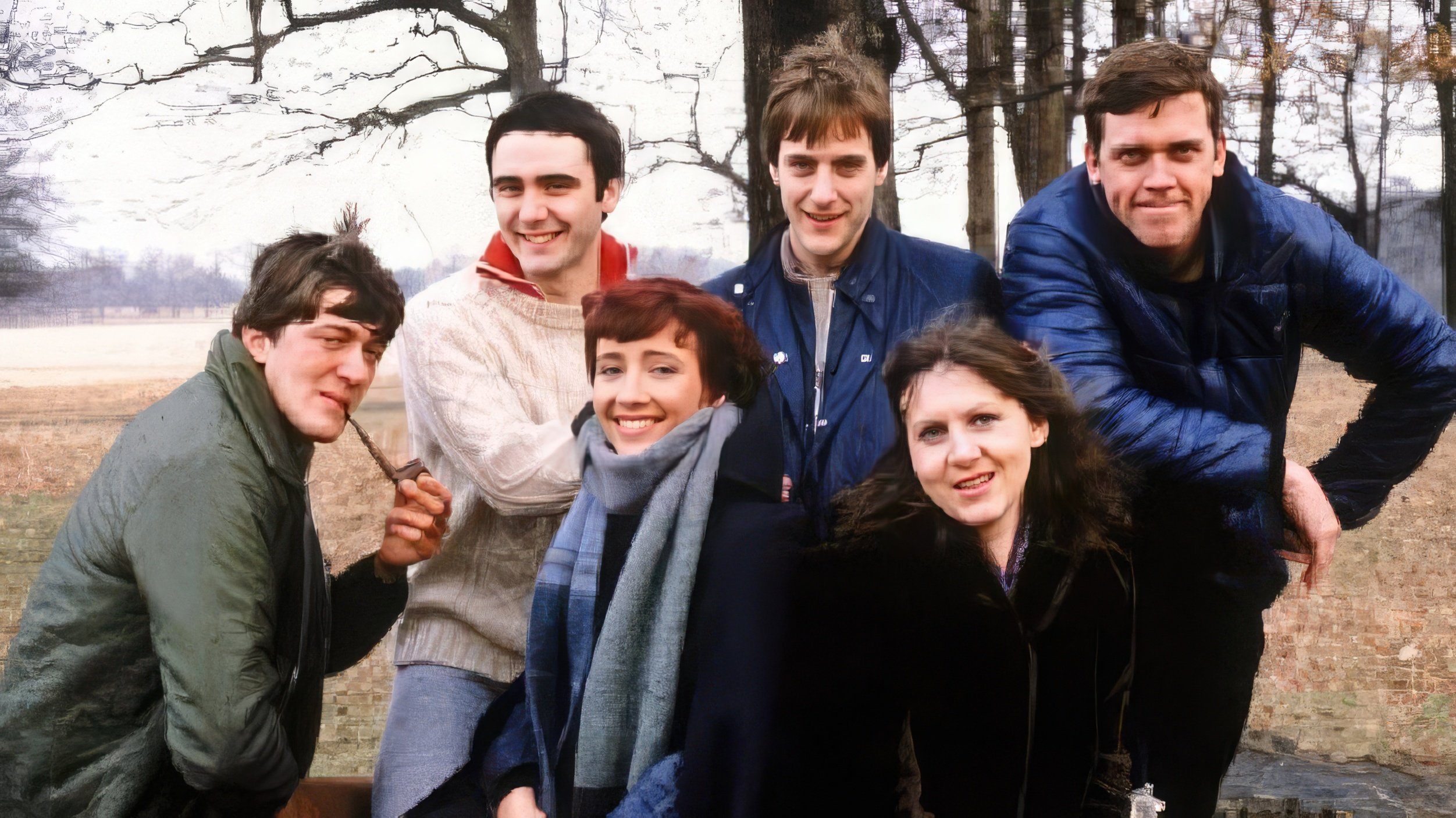 Young Emma Thompson with friends at the student theater Footlights