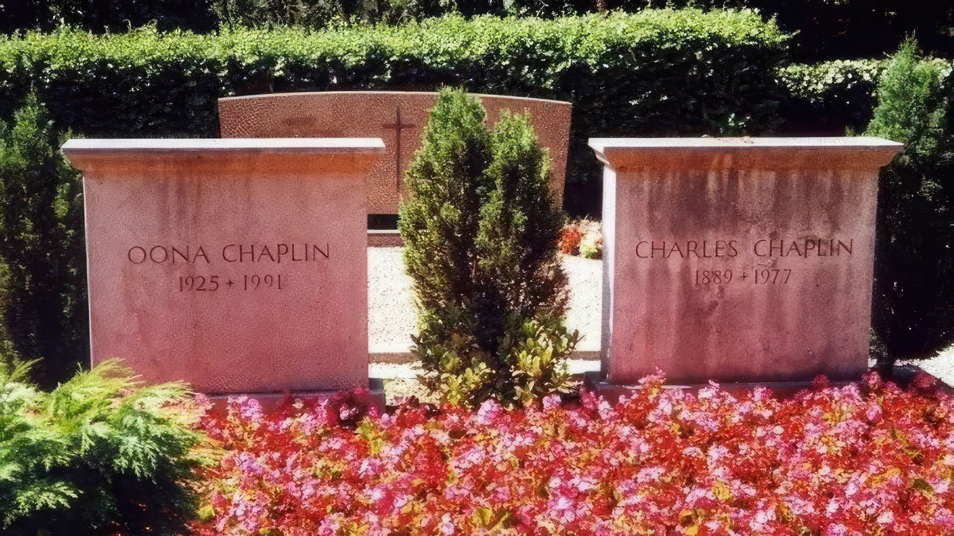 The grave of Charlie Chaplin and his wife