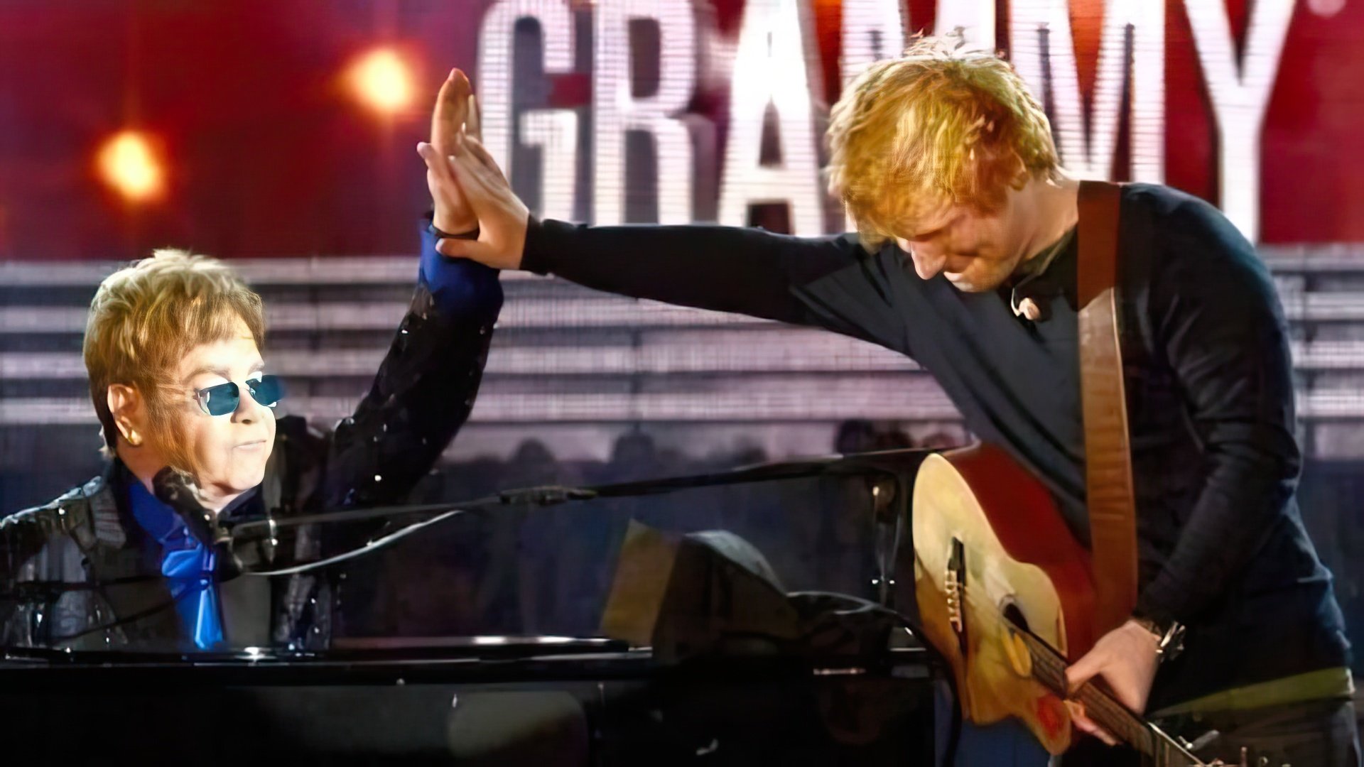 Pictured: Ed Sheeran and Elton John at the Grammy Ceremony