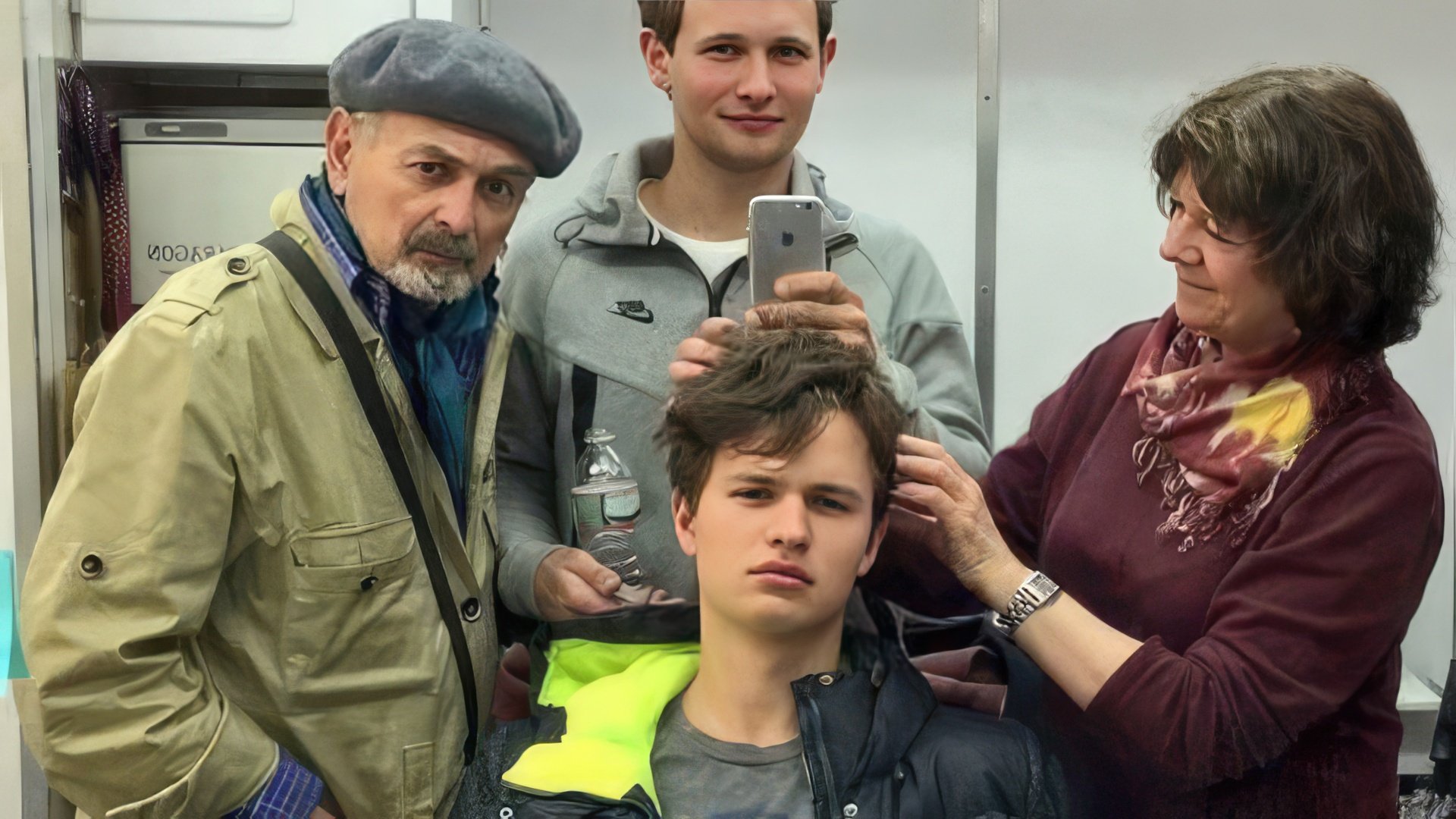 Ansel Elgort on the set of November Criminals