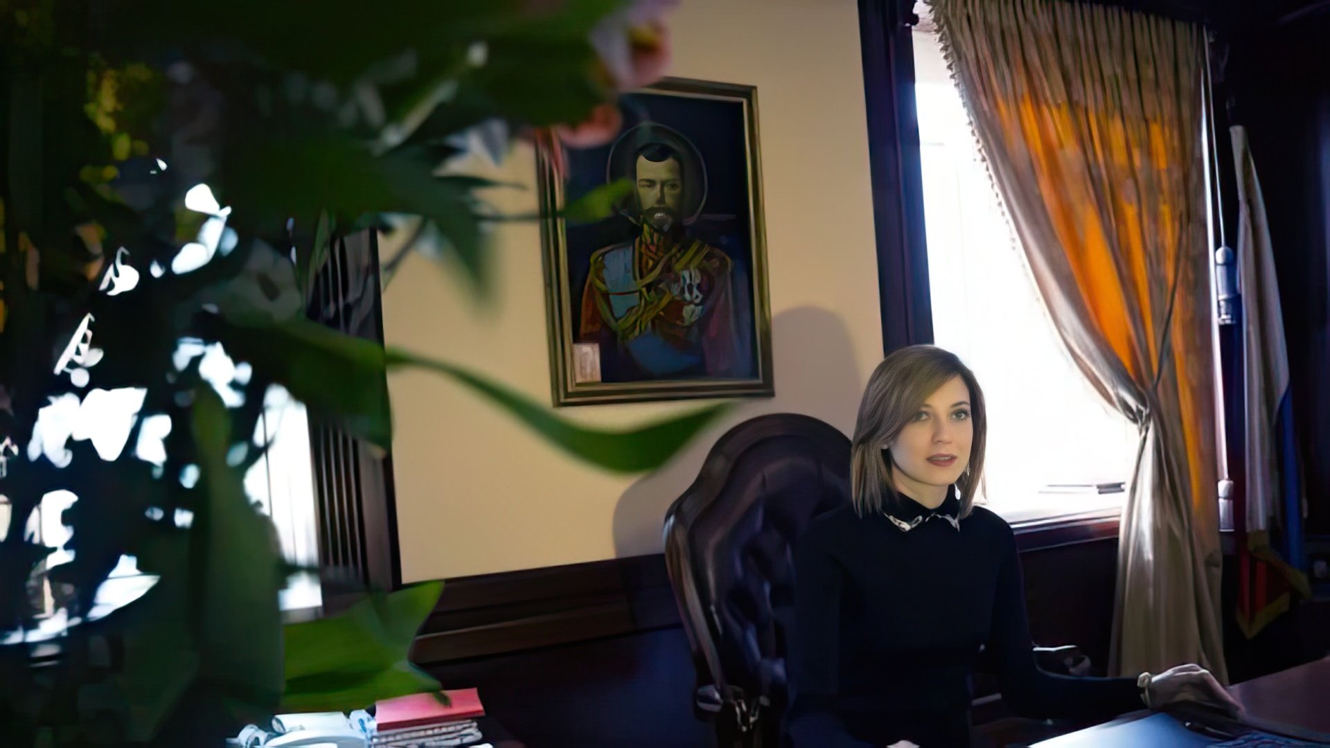 The office of Natalia Poklonskaya. Portrait of hholas II hanging over the table