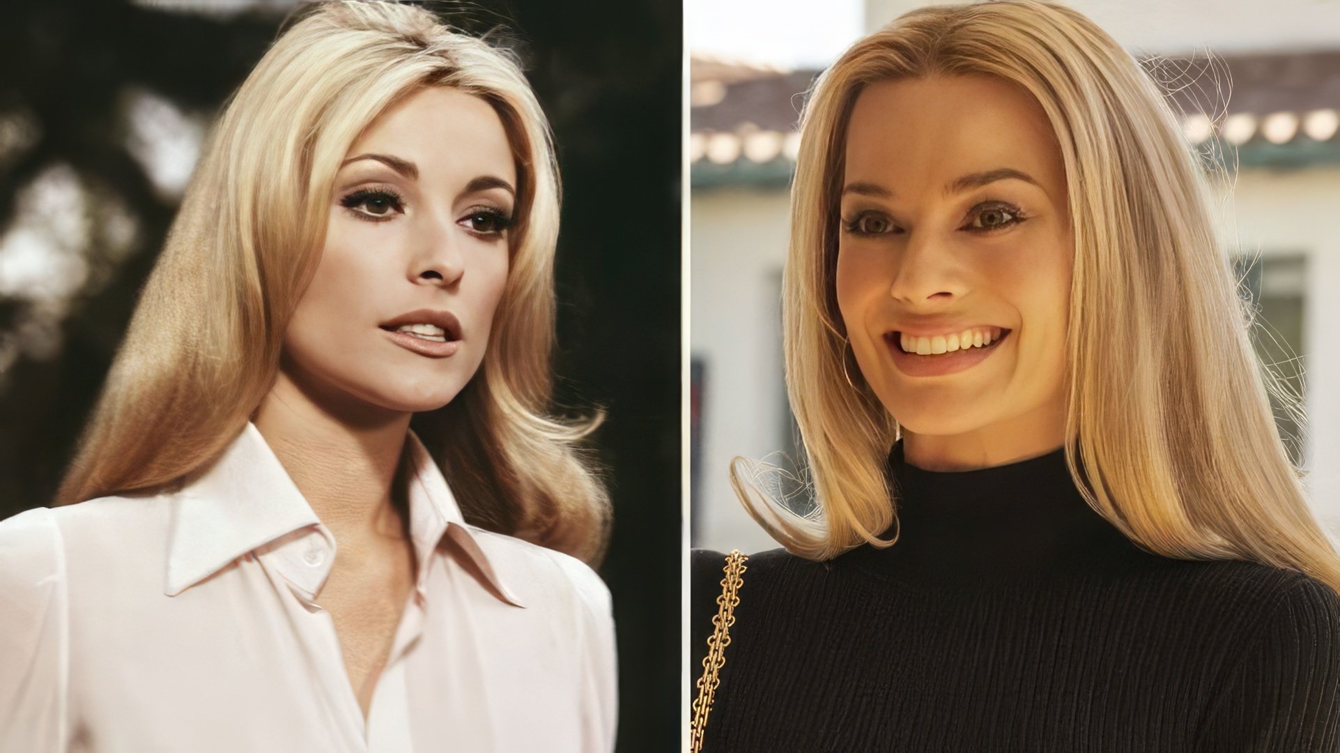 The real Sharon Tate and Margot Robbie in Once upon a time in Hollywood