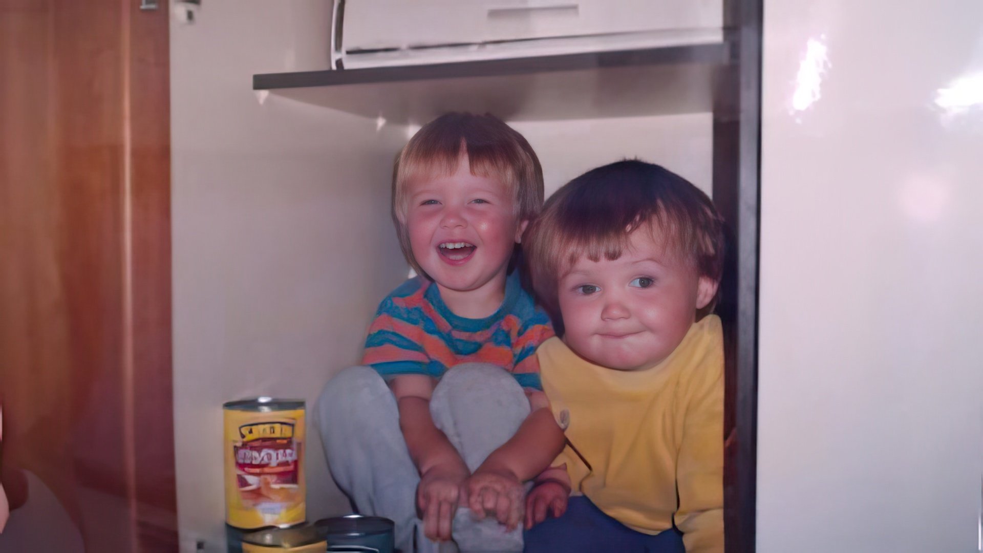 Alex Lawther (right) with his brother during childhood