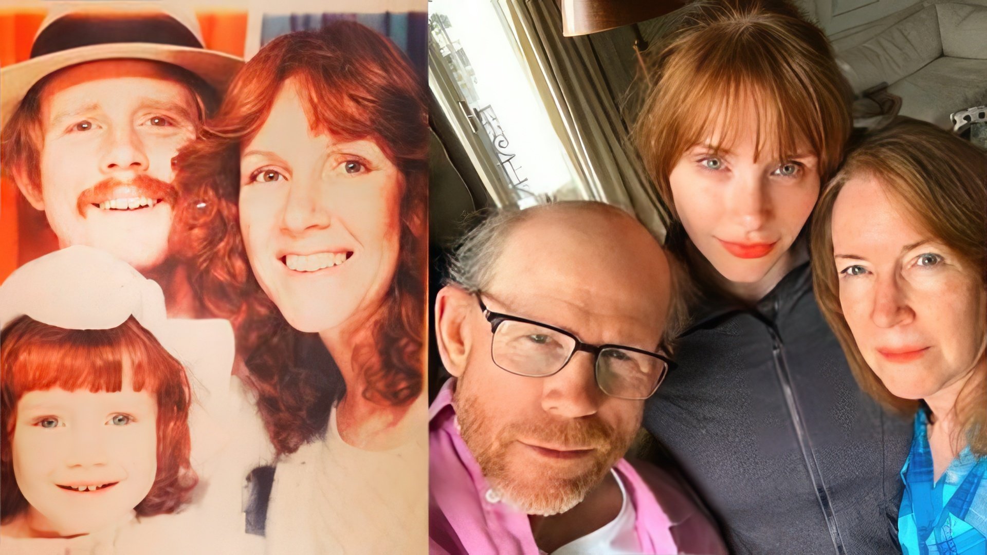 Bryce Howard with her parents in childhood and now