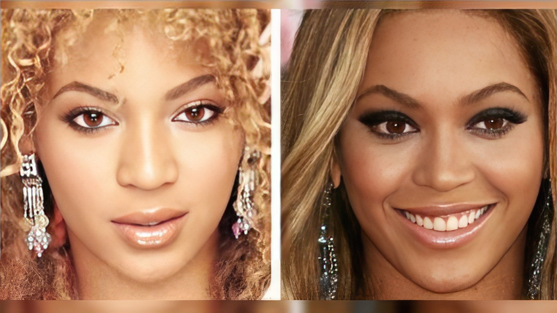 Beyoncé before and after plastic surgery of the nose (2000 vs 2010)