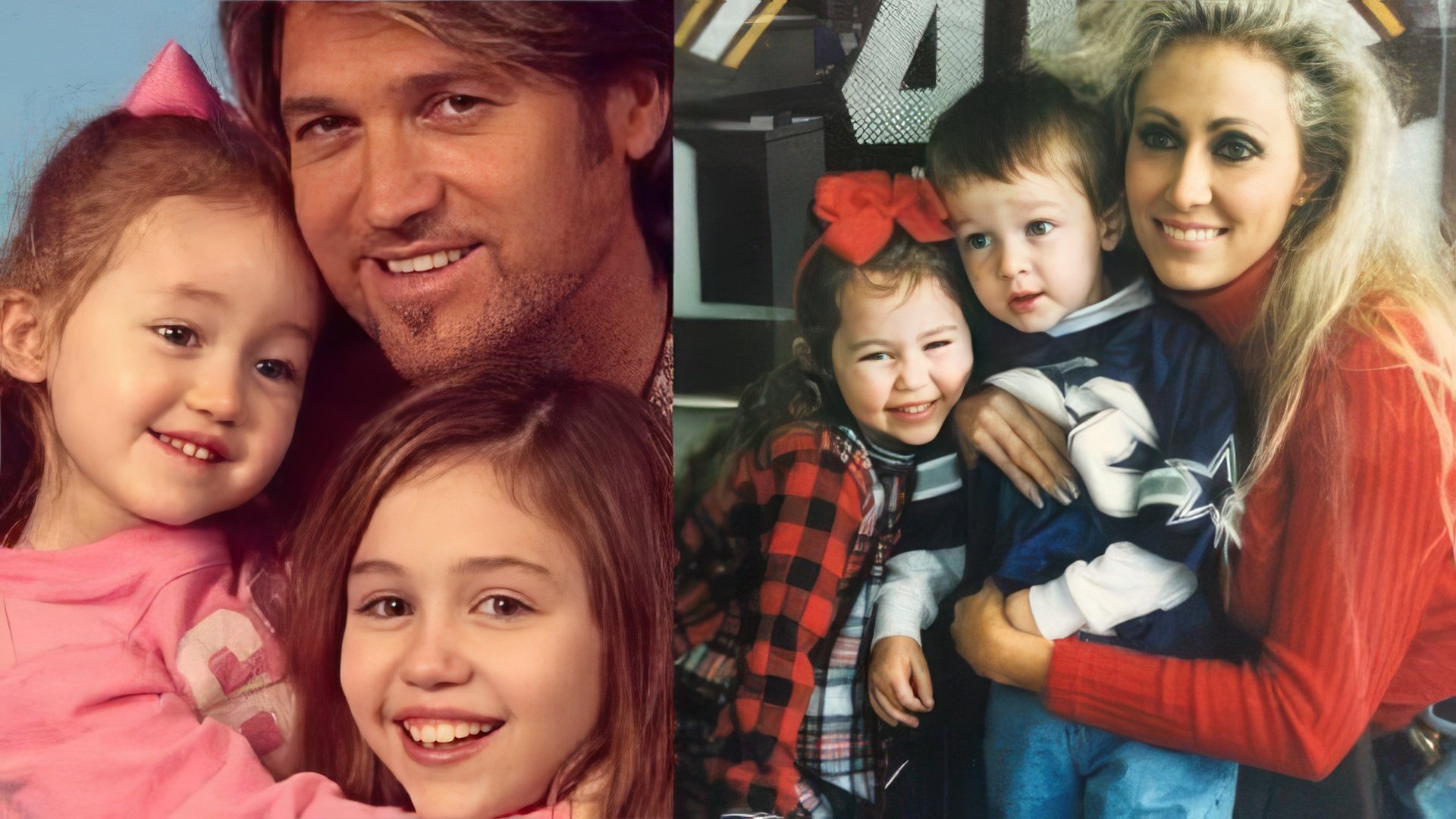 Little Miley Cyrus with her parents, sister, and brother