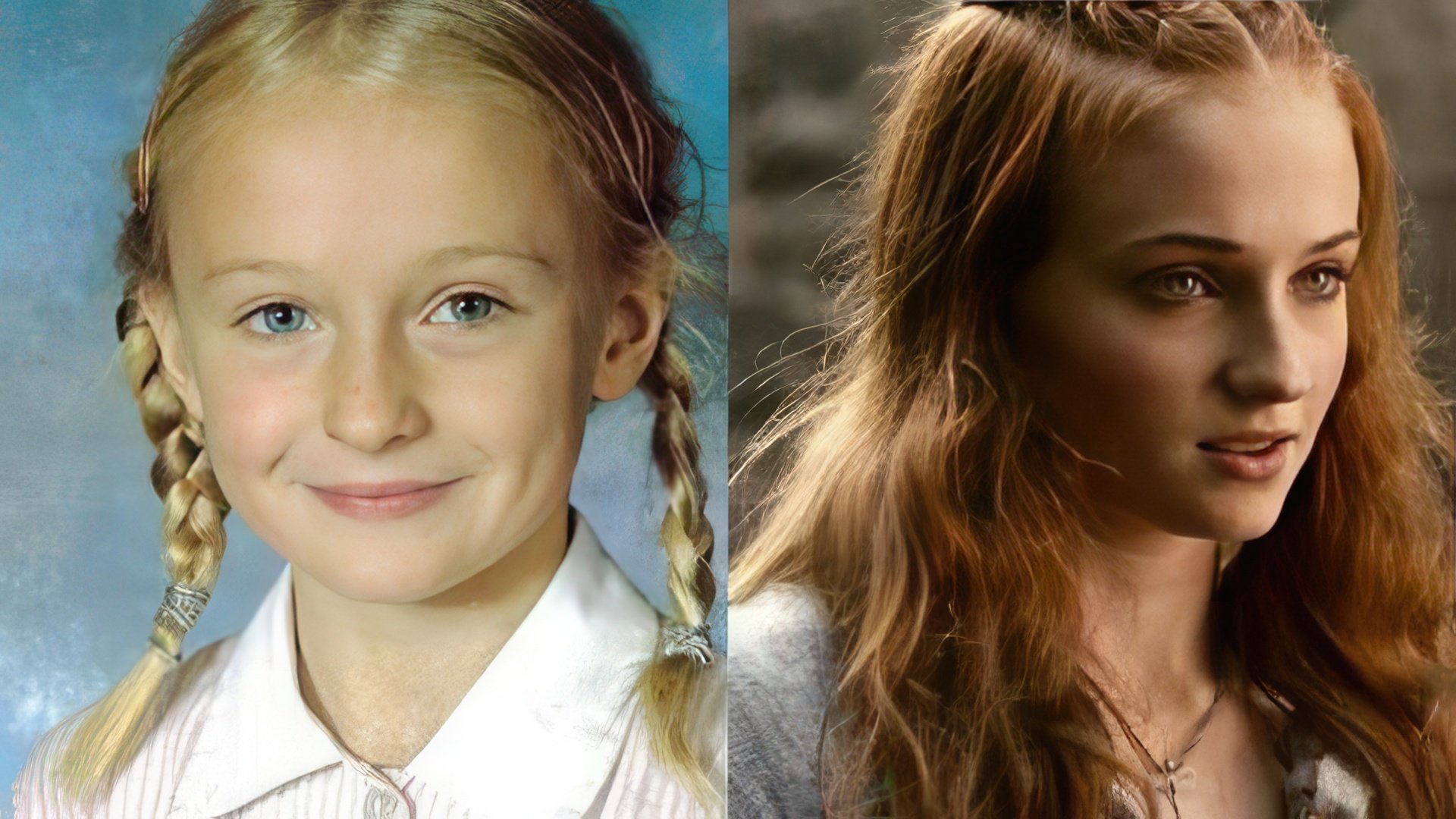 Sophie Turner in her childhood and now