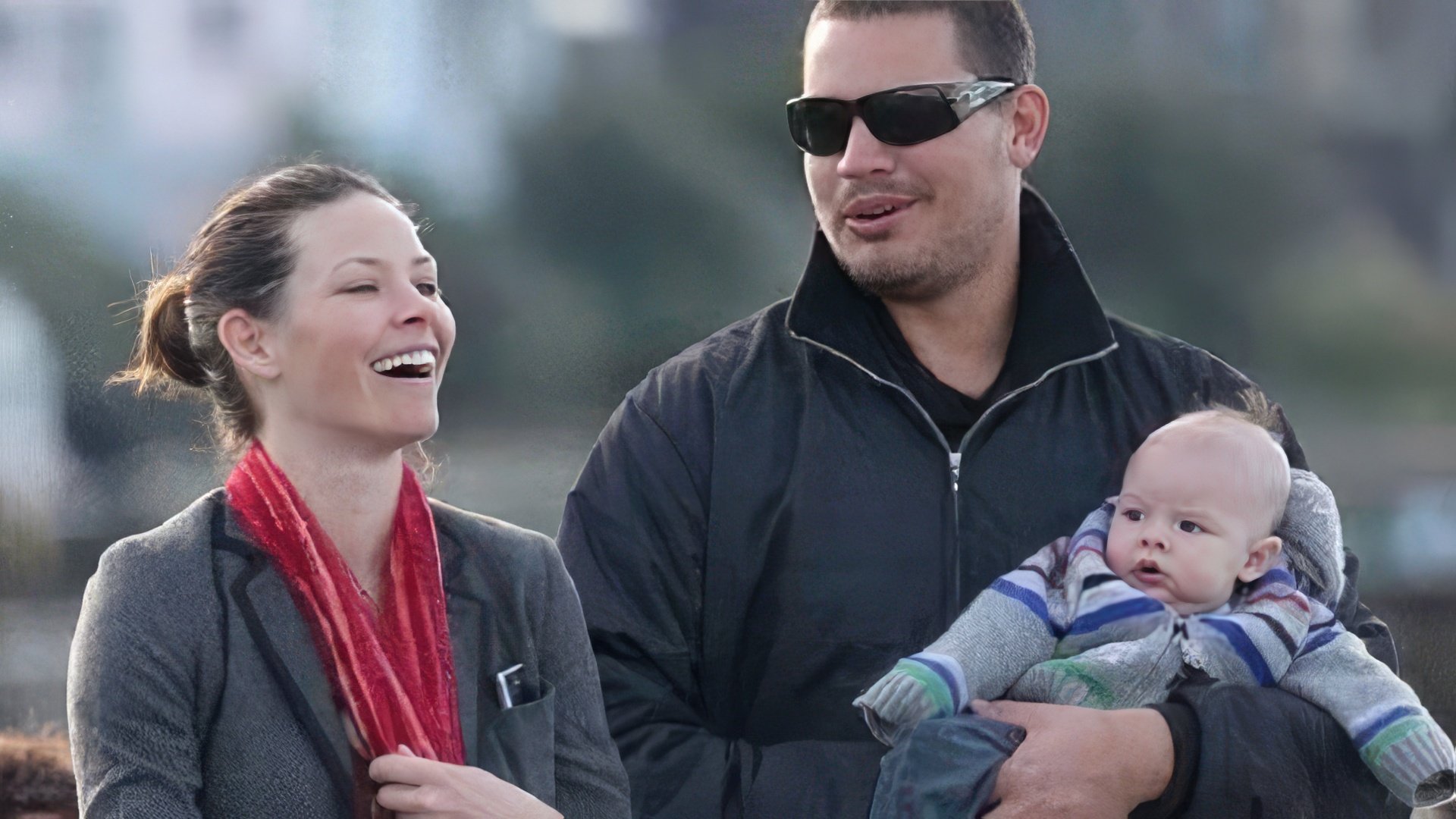 Evangeline Lilly with her husband Norman Kali and her son