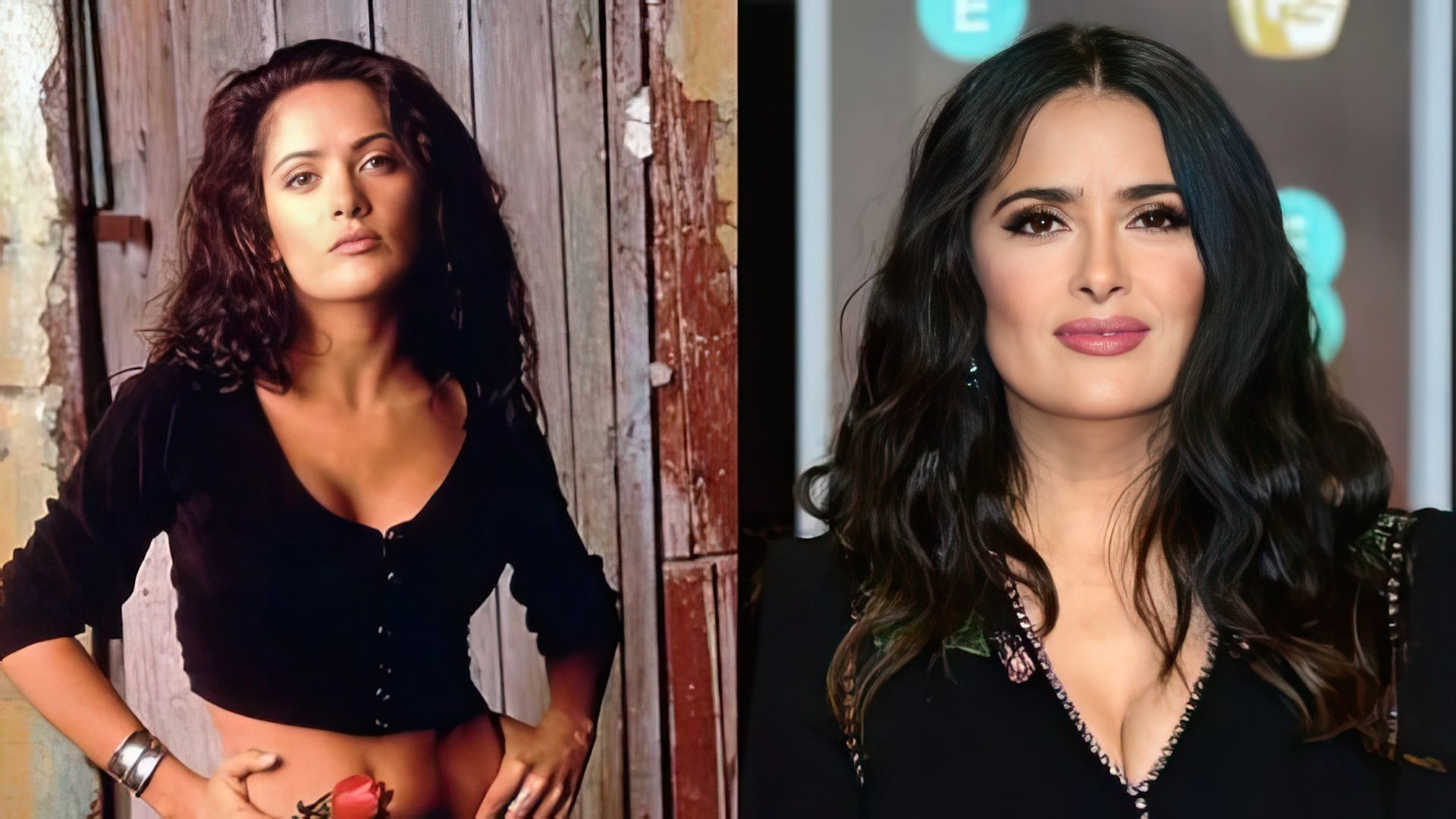 Salma Hayek back in her youth and nowadays