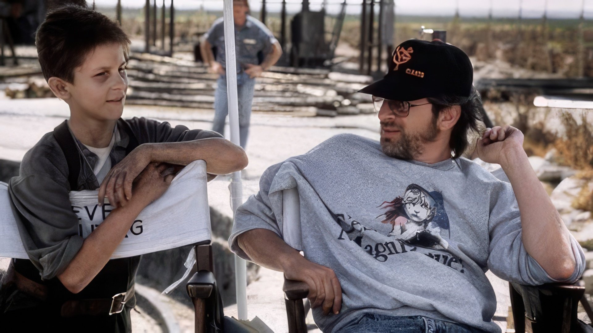 Steven Spielberg and Christian Bale on the Set of the Film «Empire of the Sun»