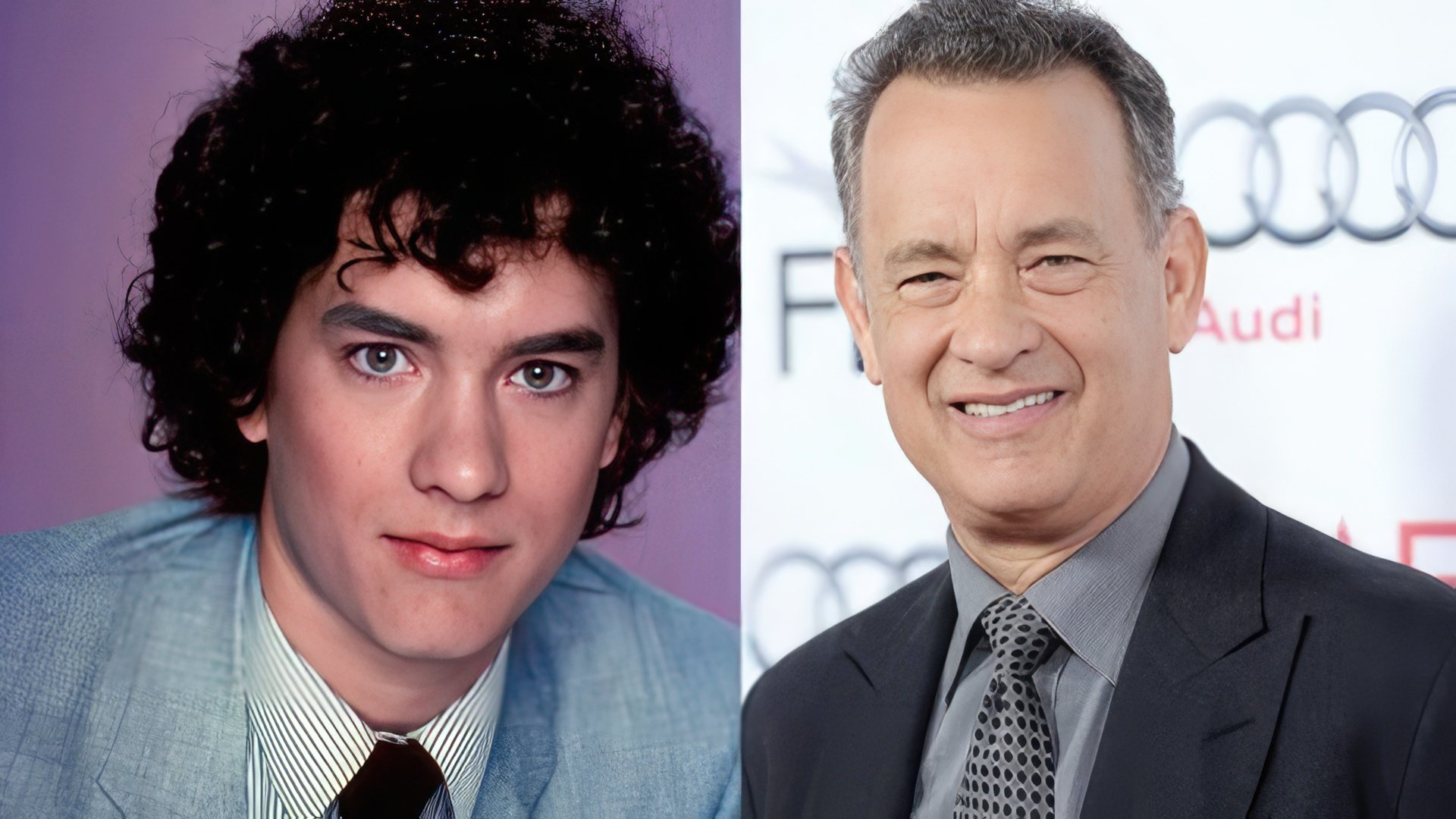 Tom Hanks in his youth and now