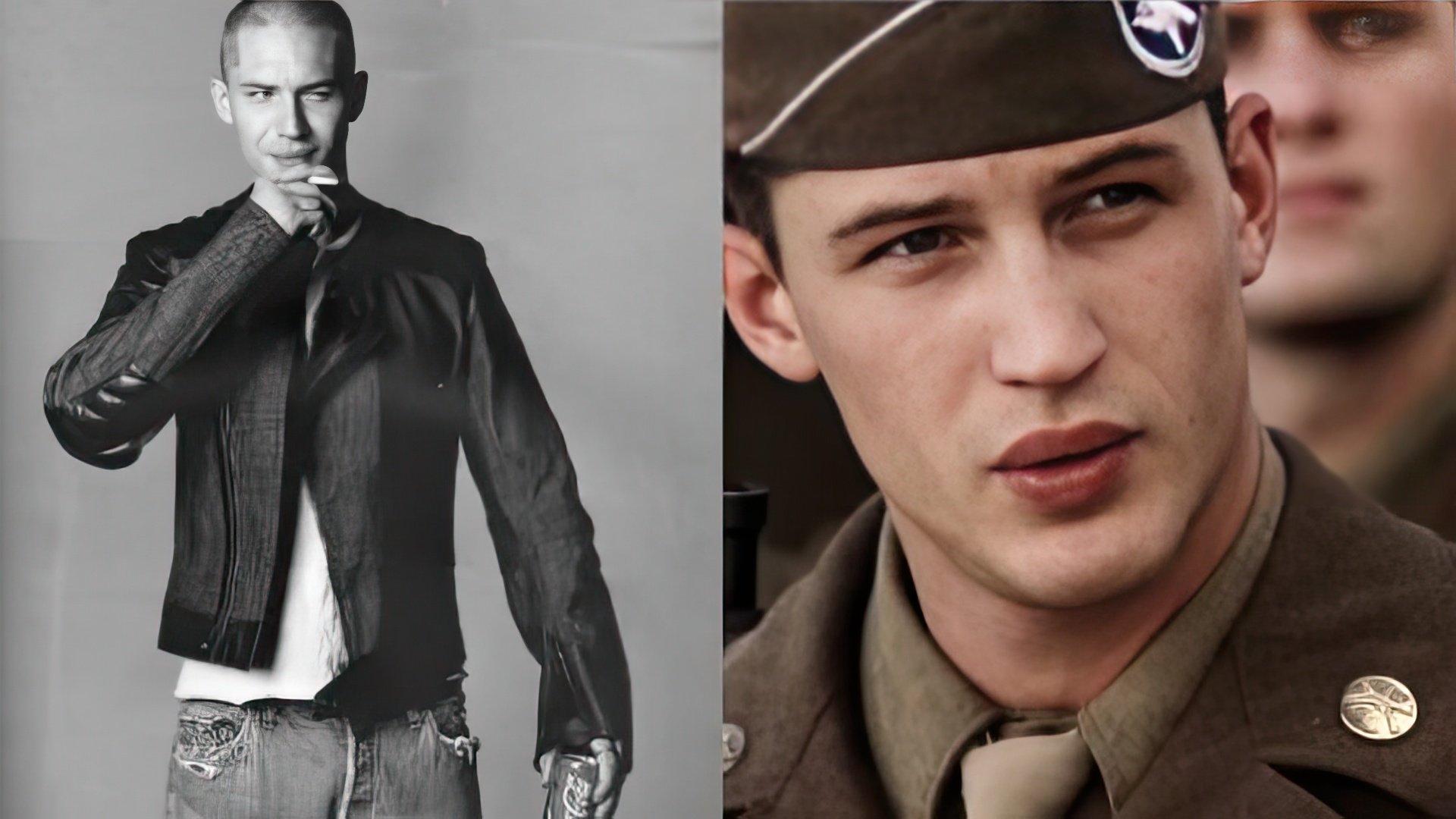 Tom Hardy in the “Band of Brothers” TV series from the right