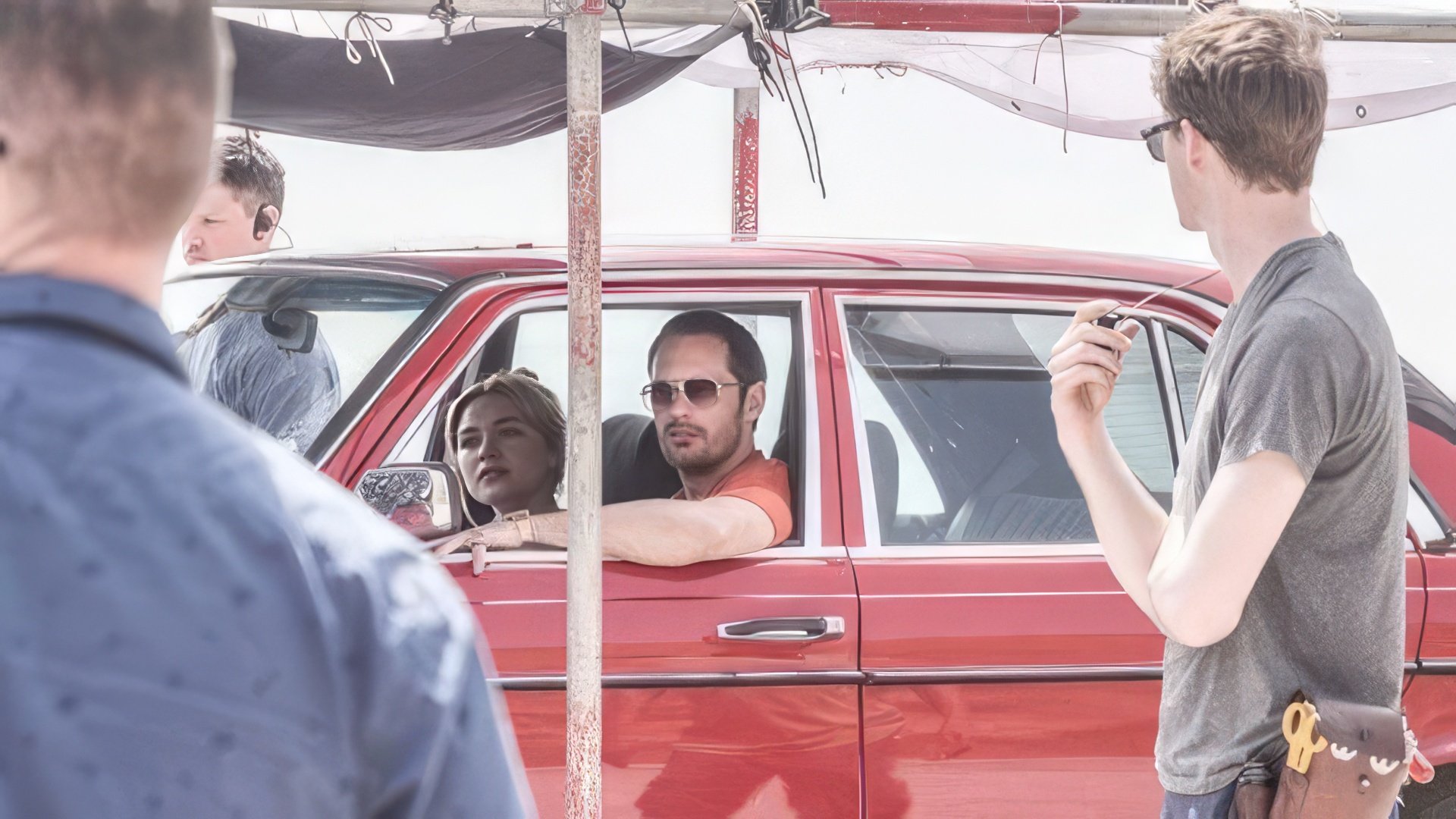 Florence Pugh on the set of the series The Little Drummer Girl