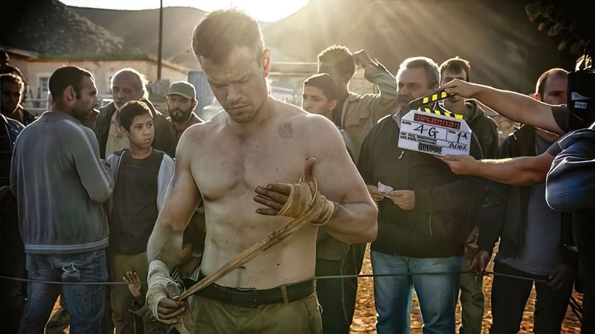 Matt Damon on the set of «Bourne»