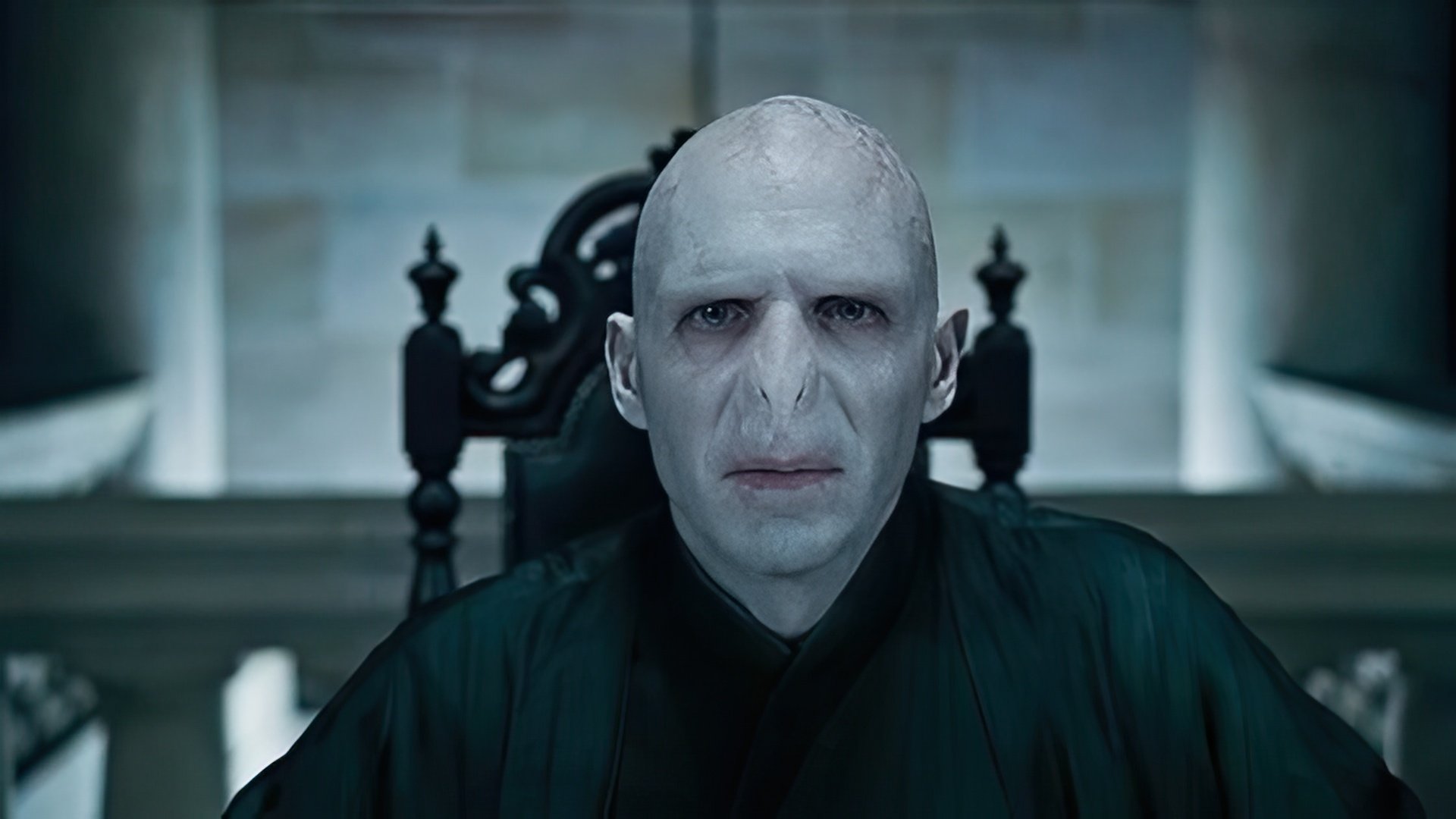 Ralph Fiennes in the image of the great and terrible Lord Voldemort