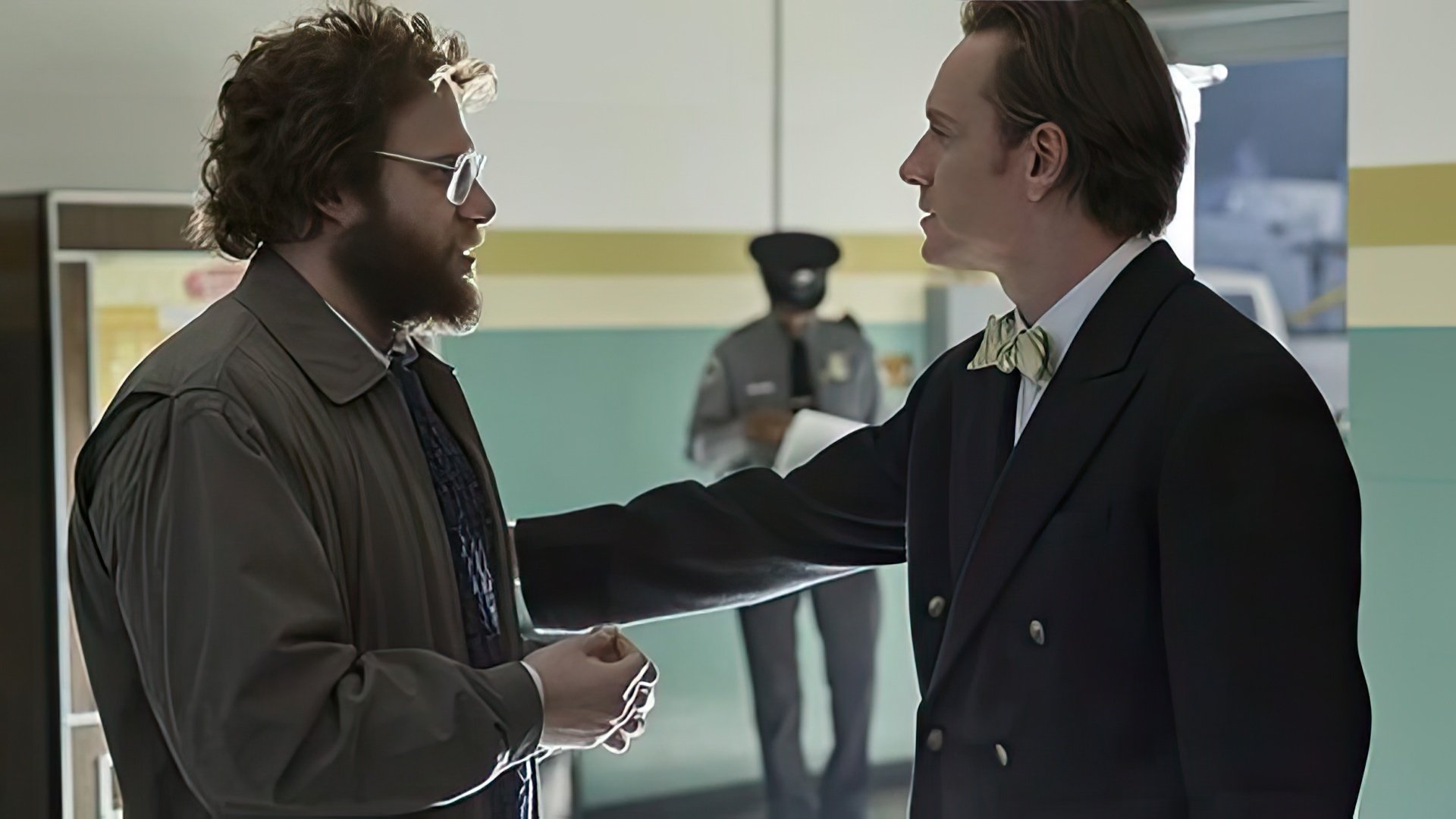 Seth Rogen and Michael Fassbender in the movie Steve Jobs