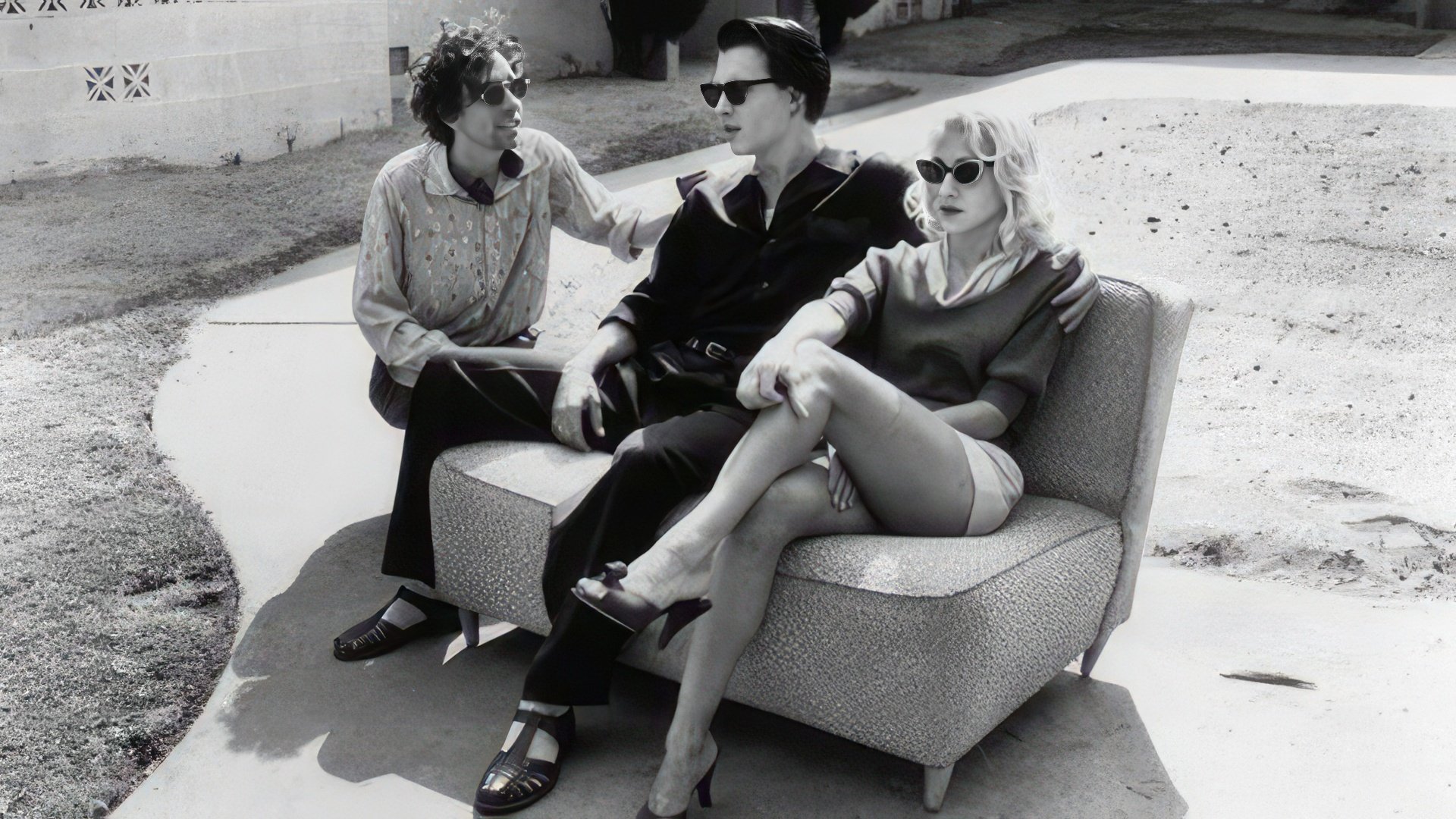 Tim Burton, Johnny Depp and Sarah Jessica Parker on the set of Ed Wood