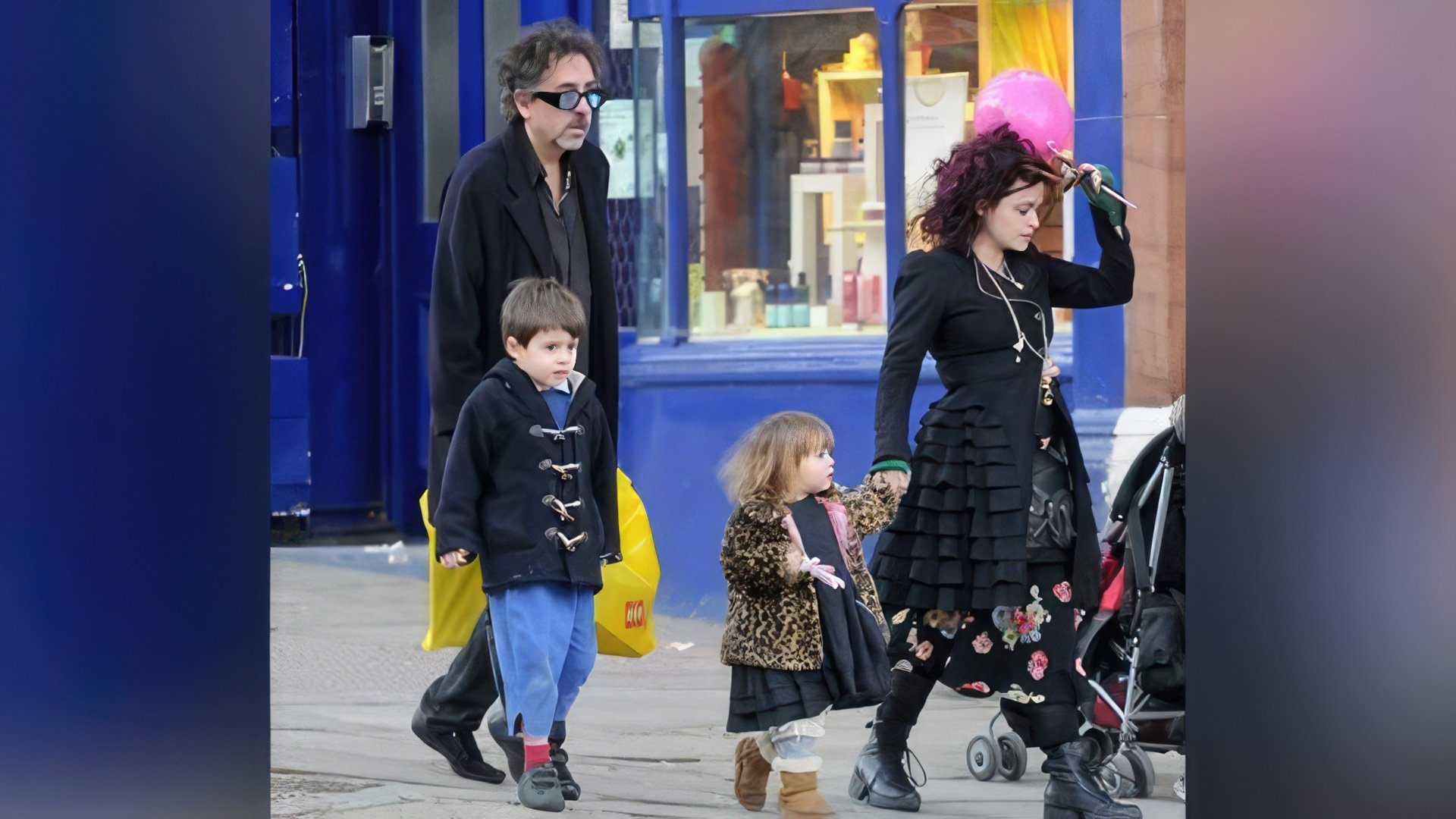 Tim Burton with Helena Bonham Carter and children