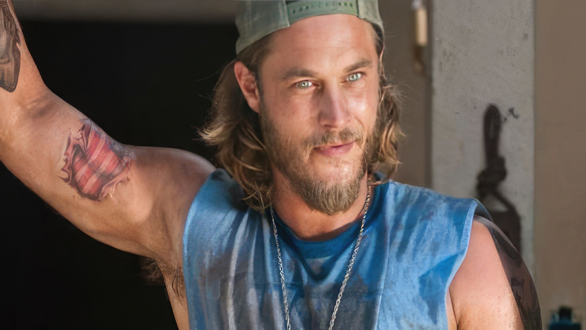 Travis Fimmel portraying redneck in The Baytown Outlaws
