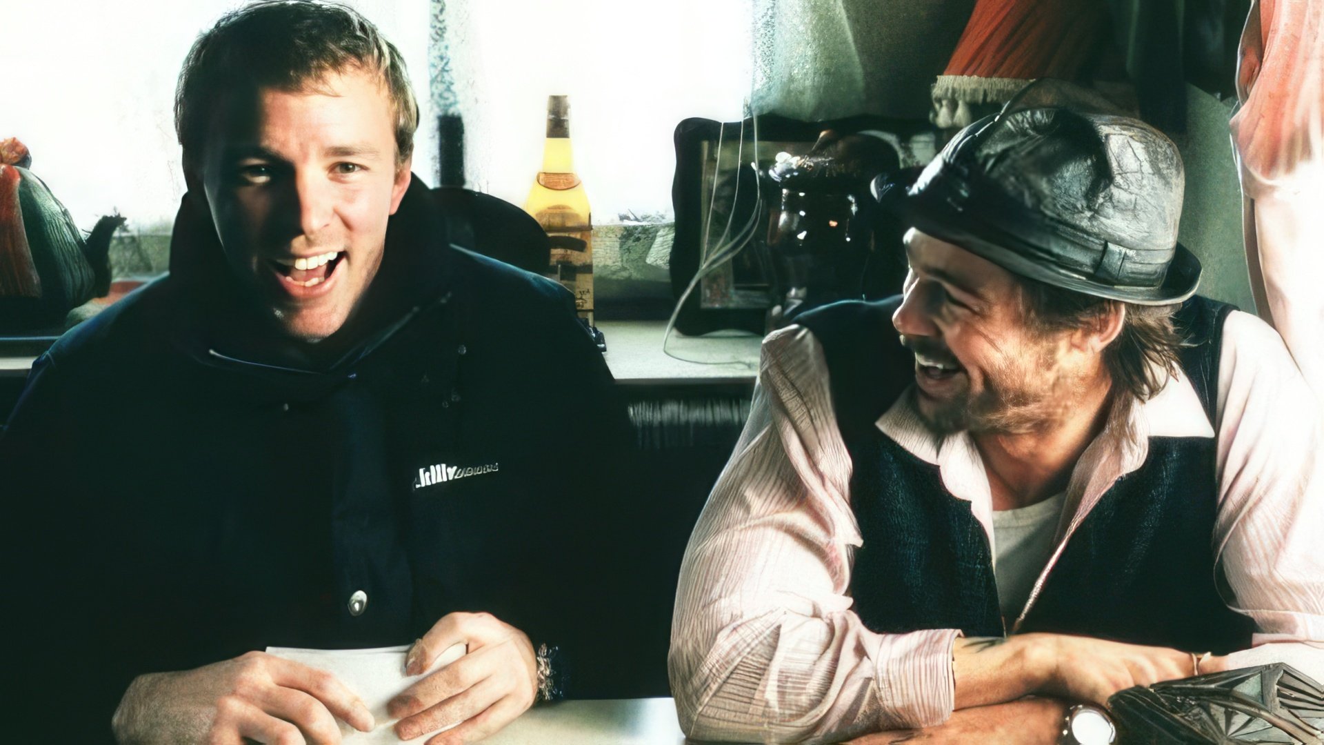 Young Guy Ritchie and Brad Pitt on the set of the Snatch