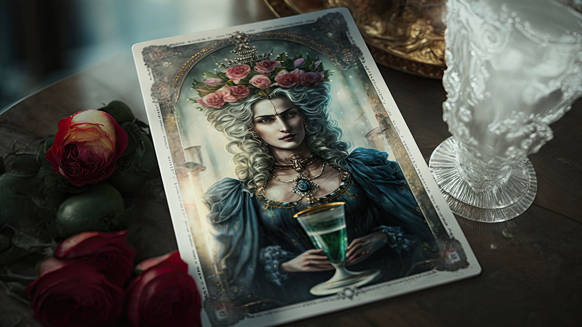 The Queen of Cups card symbolizes the sensual sphere of life