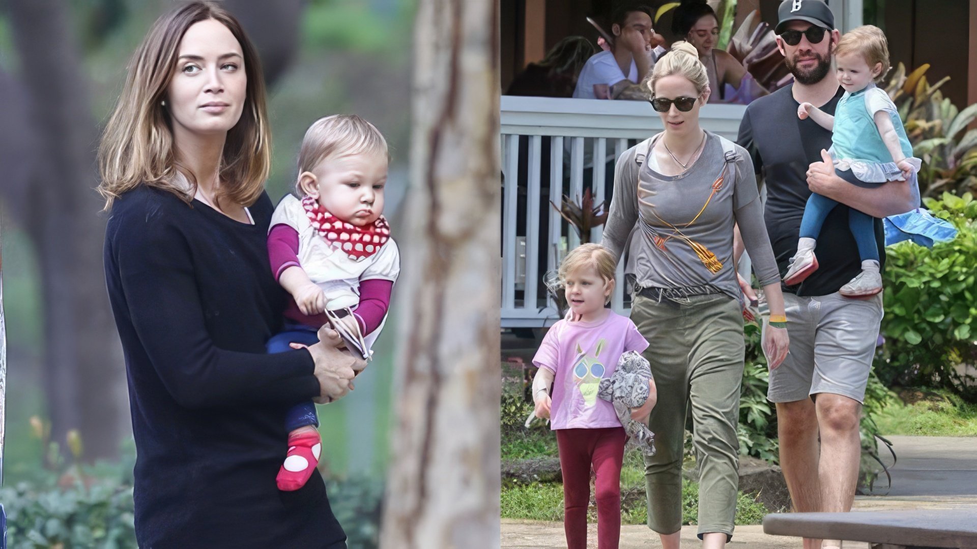 Emily with her daughter Hazel (from the left) and with the entire family (from the right)