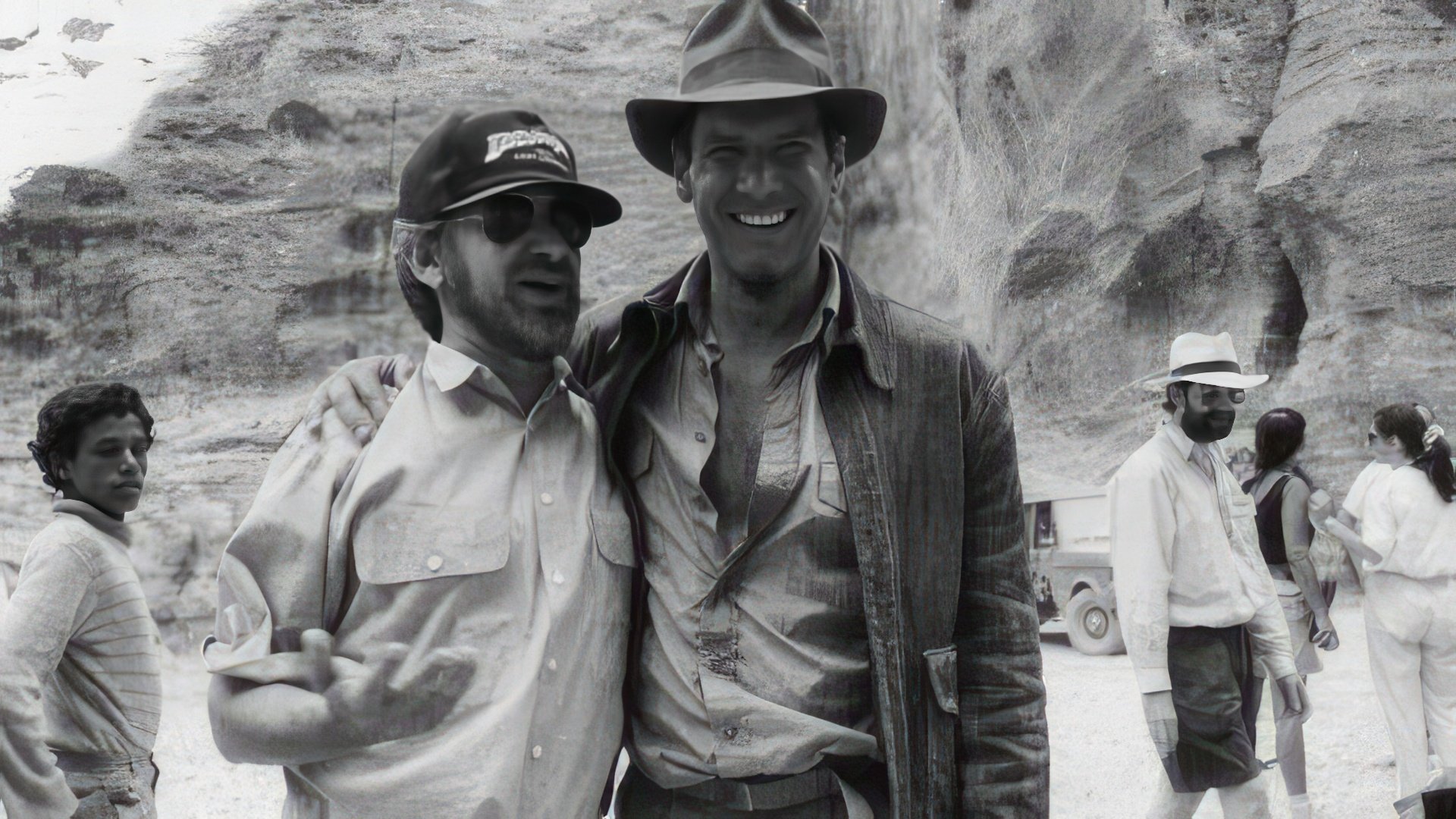 Harrison Ford and Steven Spielberg on the set of the first Indiana Jones