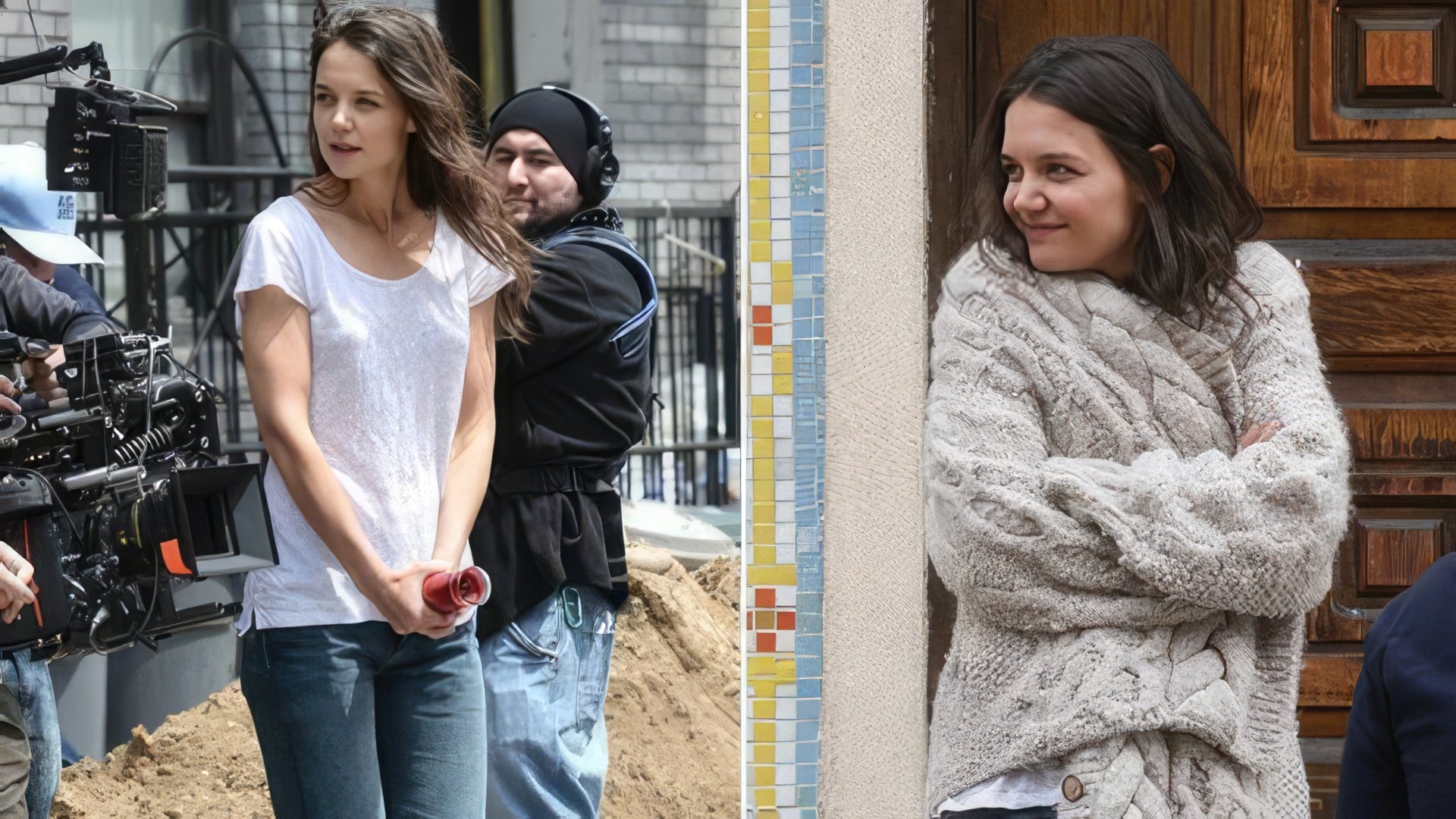 Katie Holmes on the set of the film Touched with Fire