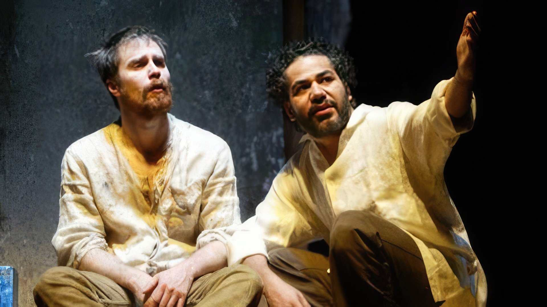 Sam Rockwell on a theatre stage in The Last Days of Judas Iscariot
