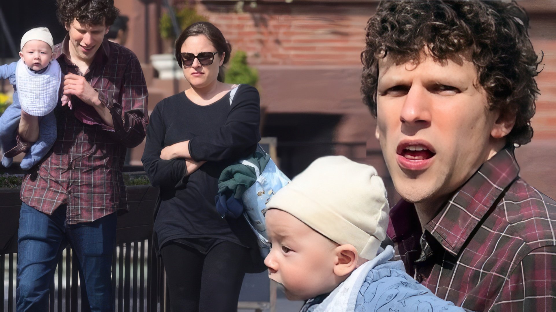 Jesse Eisenberg with his girlfriend and their son