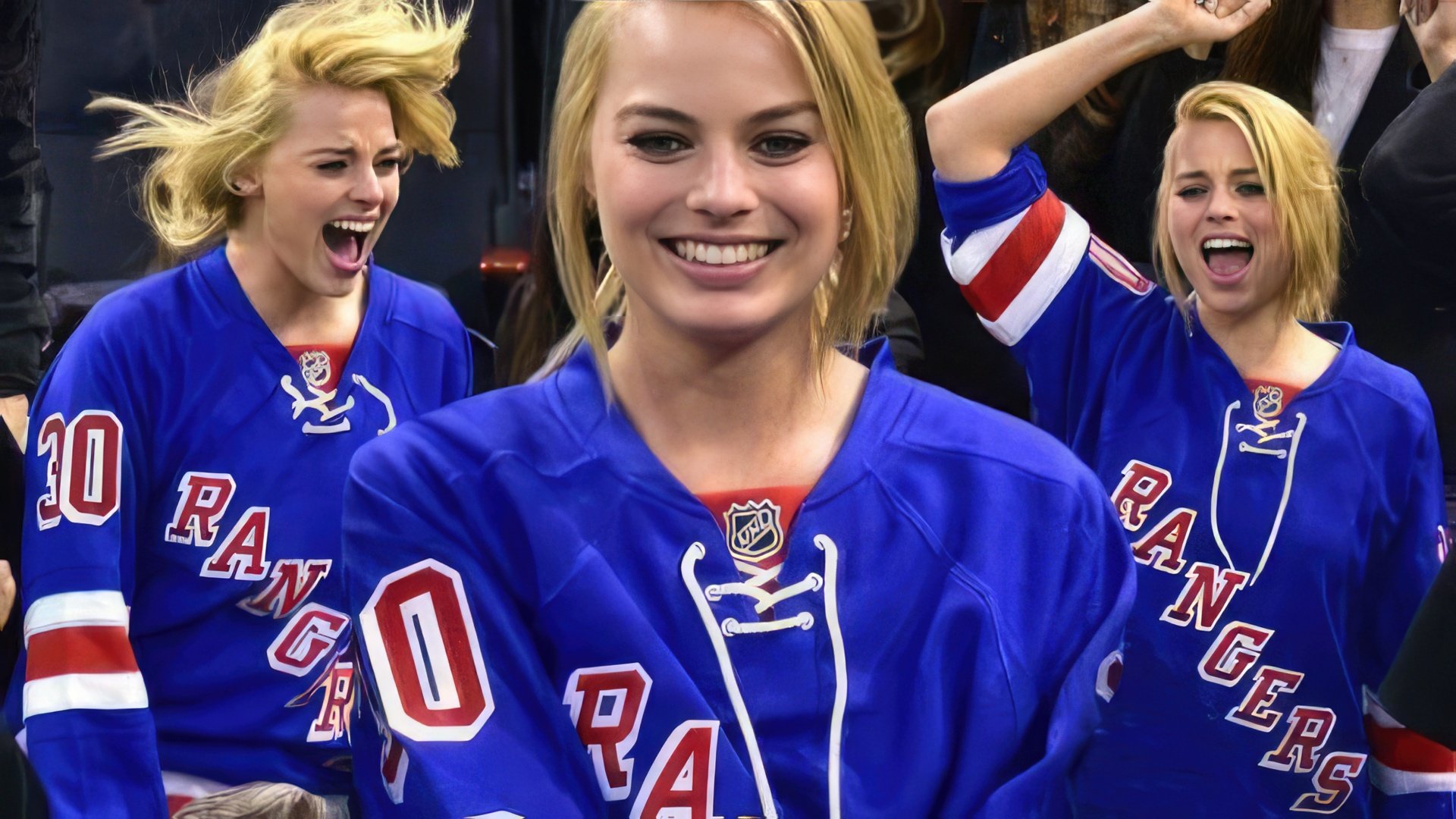 Margot Robbie roots for the New York Rangers hockey club
