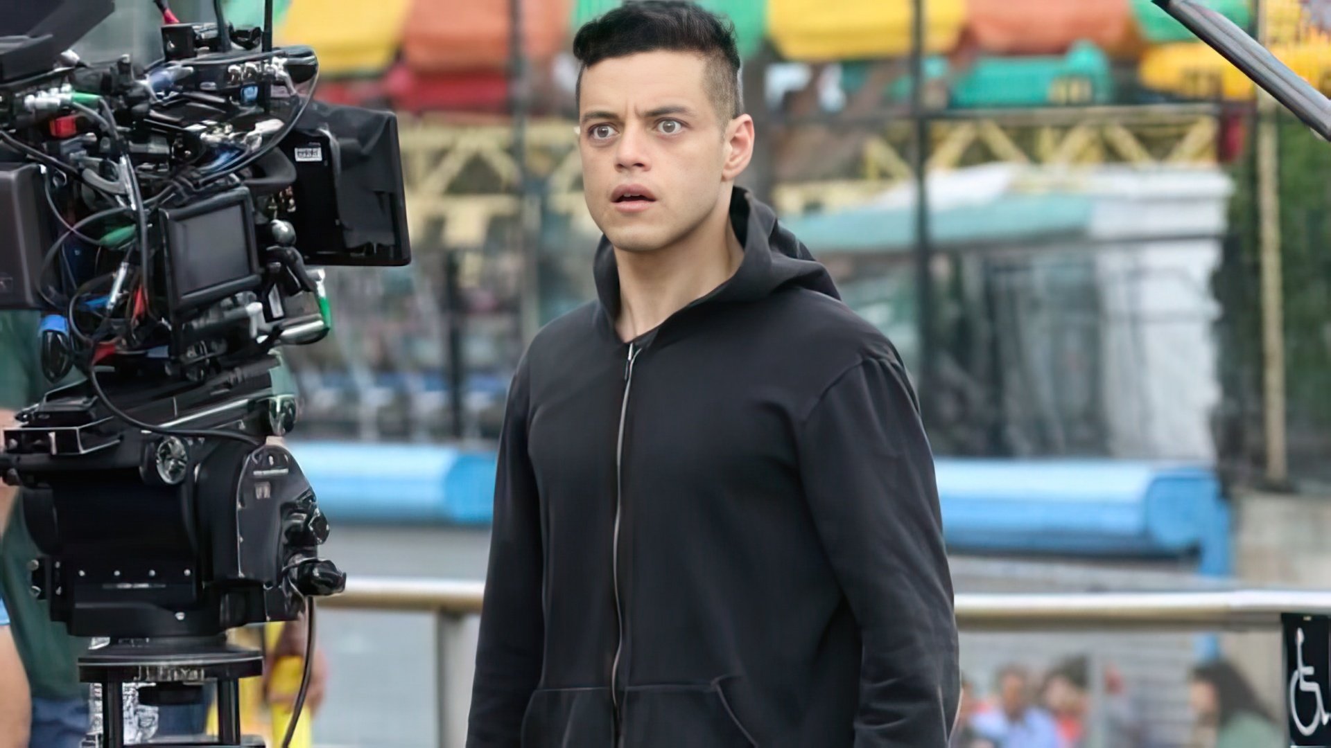 Rami Malek on the set of the second season of 'Mr. Robot'