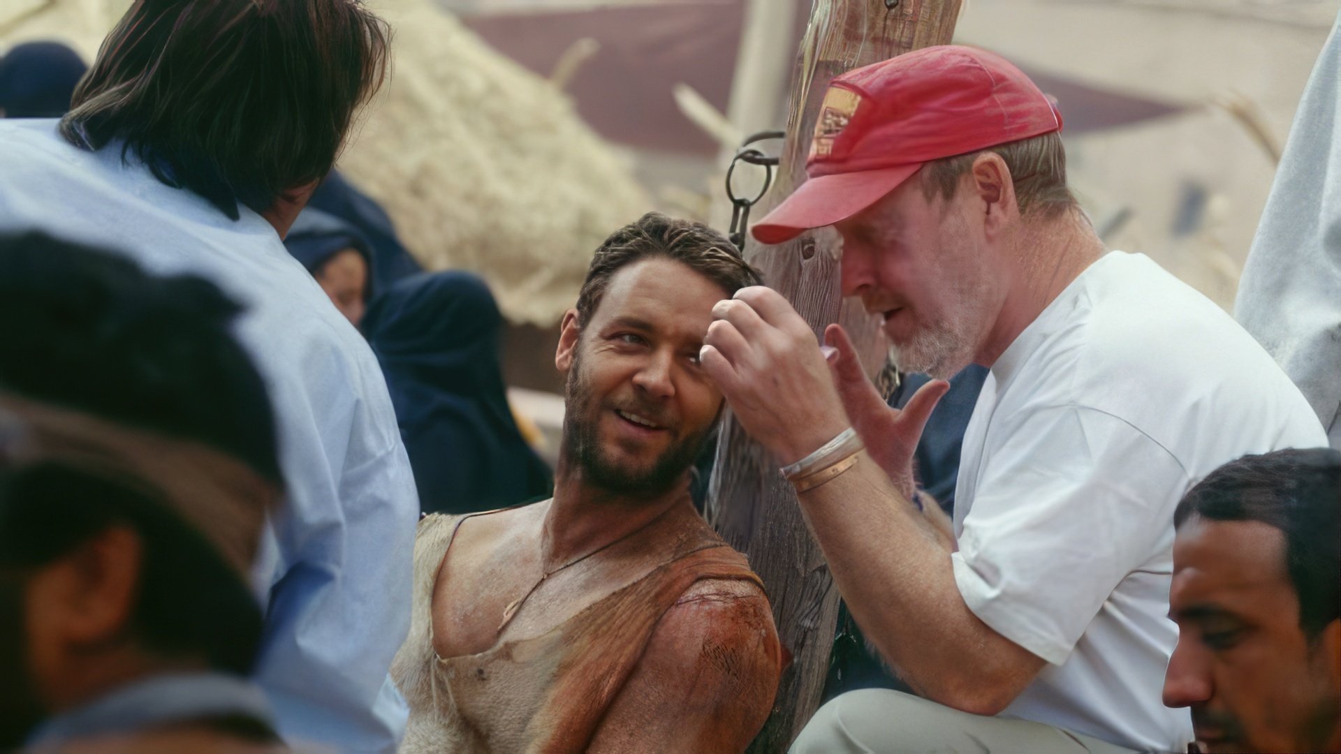 Ridley Scott and Russell Crowe on the set of 'Gladiator'