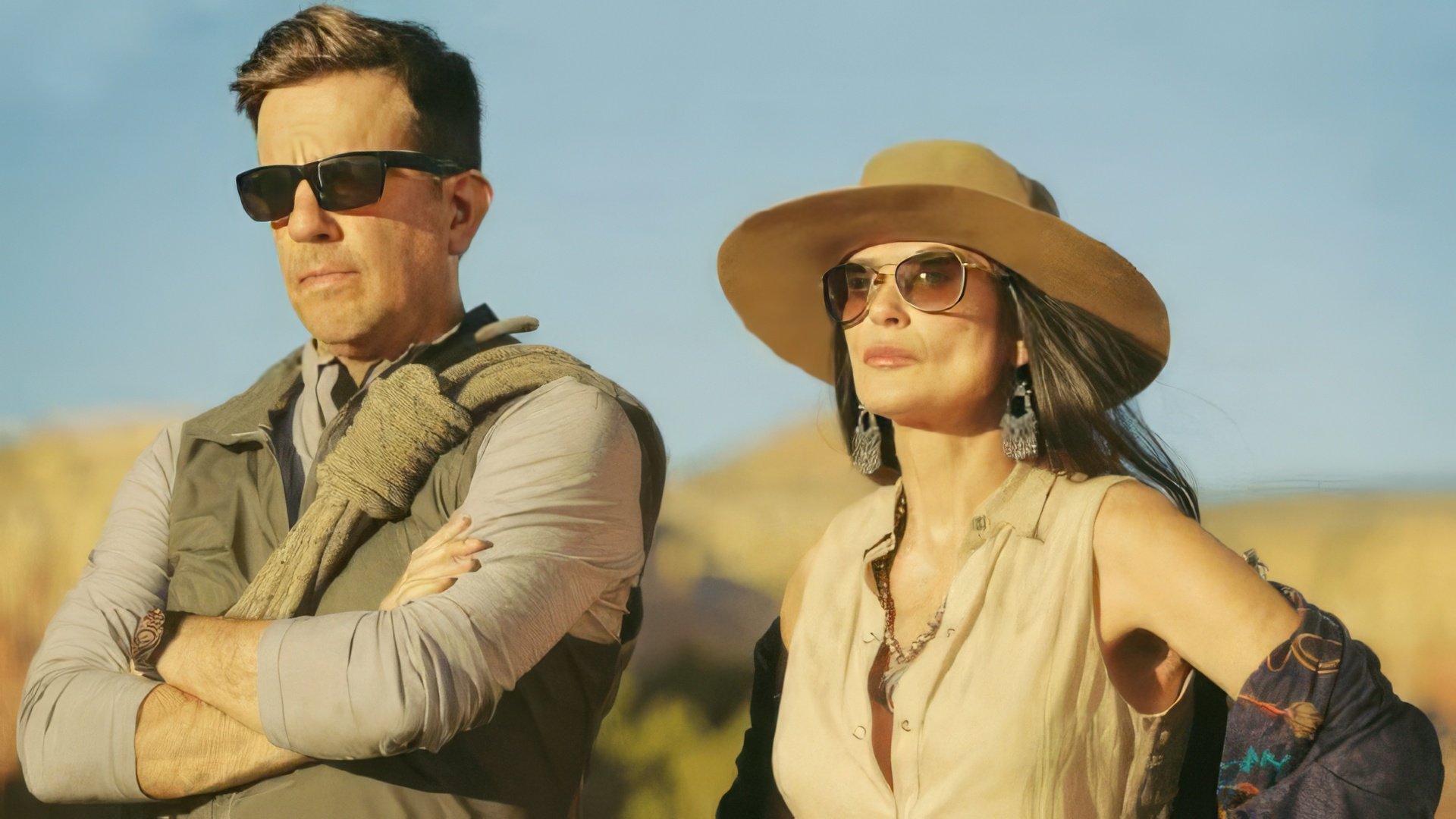 Ed Helms and Demi Moore On a Set of a New Film