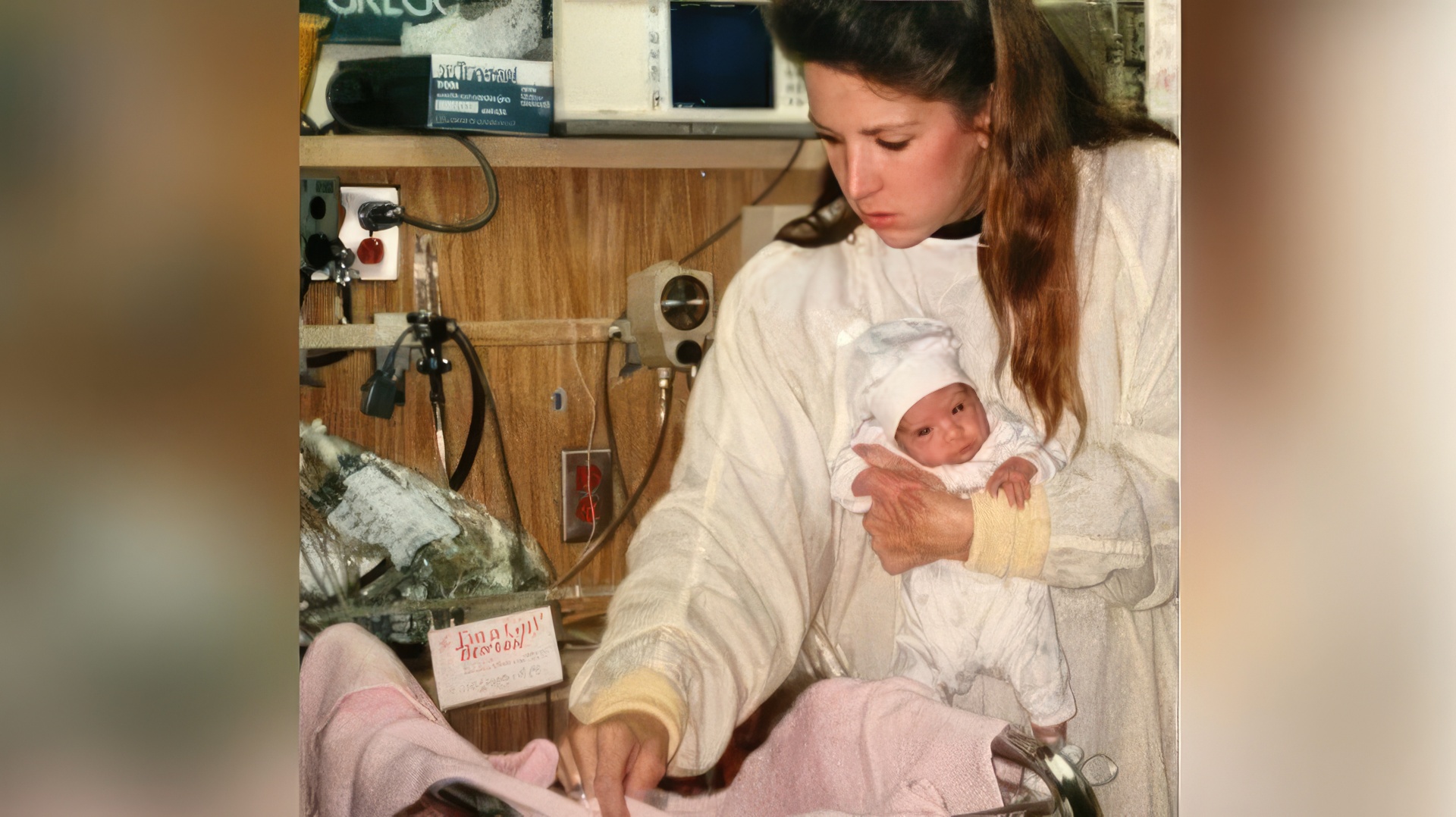 Newborn Ashley Benson with her mom