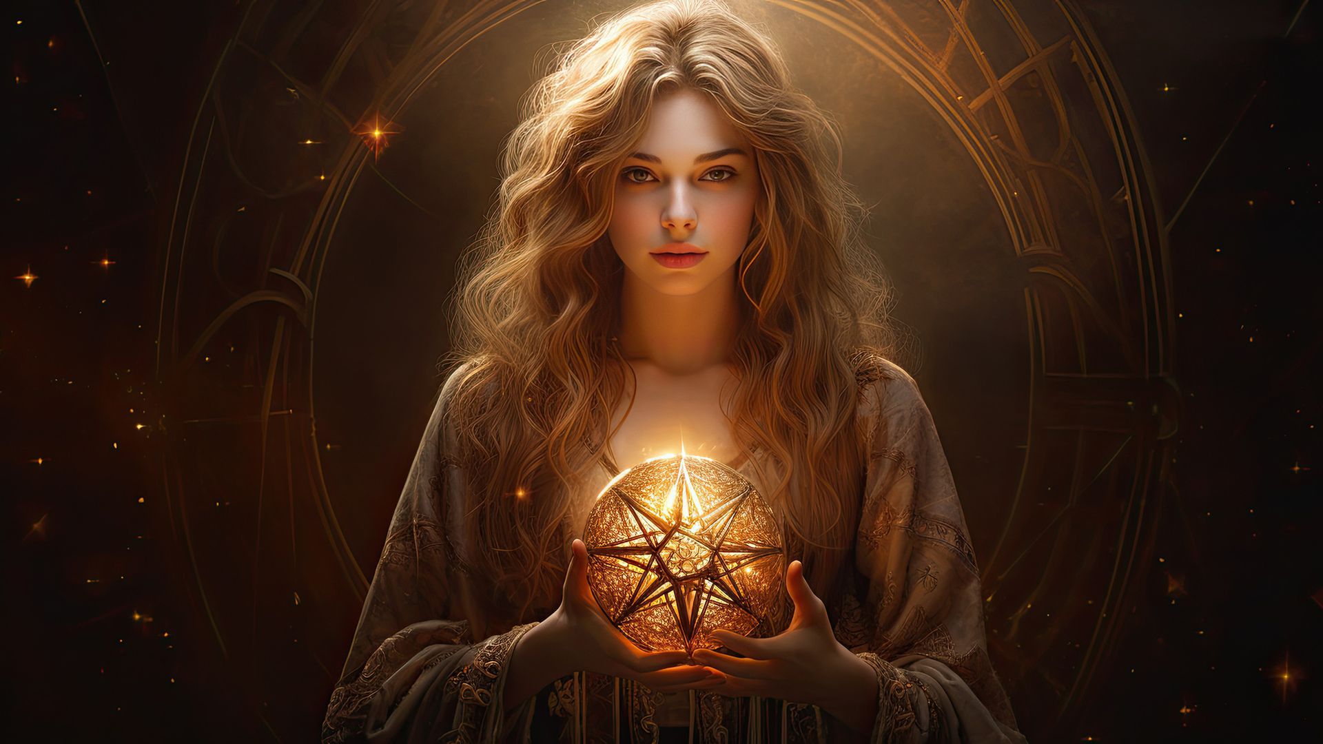 Every detail of the Queen of Pentacles card conveys an atmosphere of peace and happiness