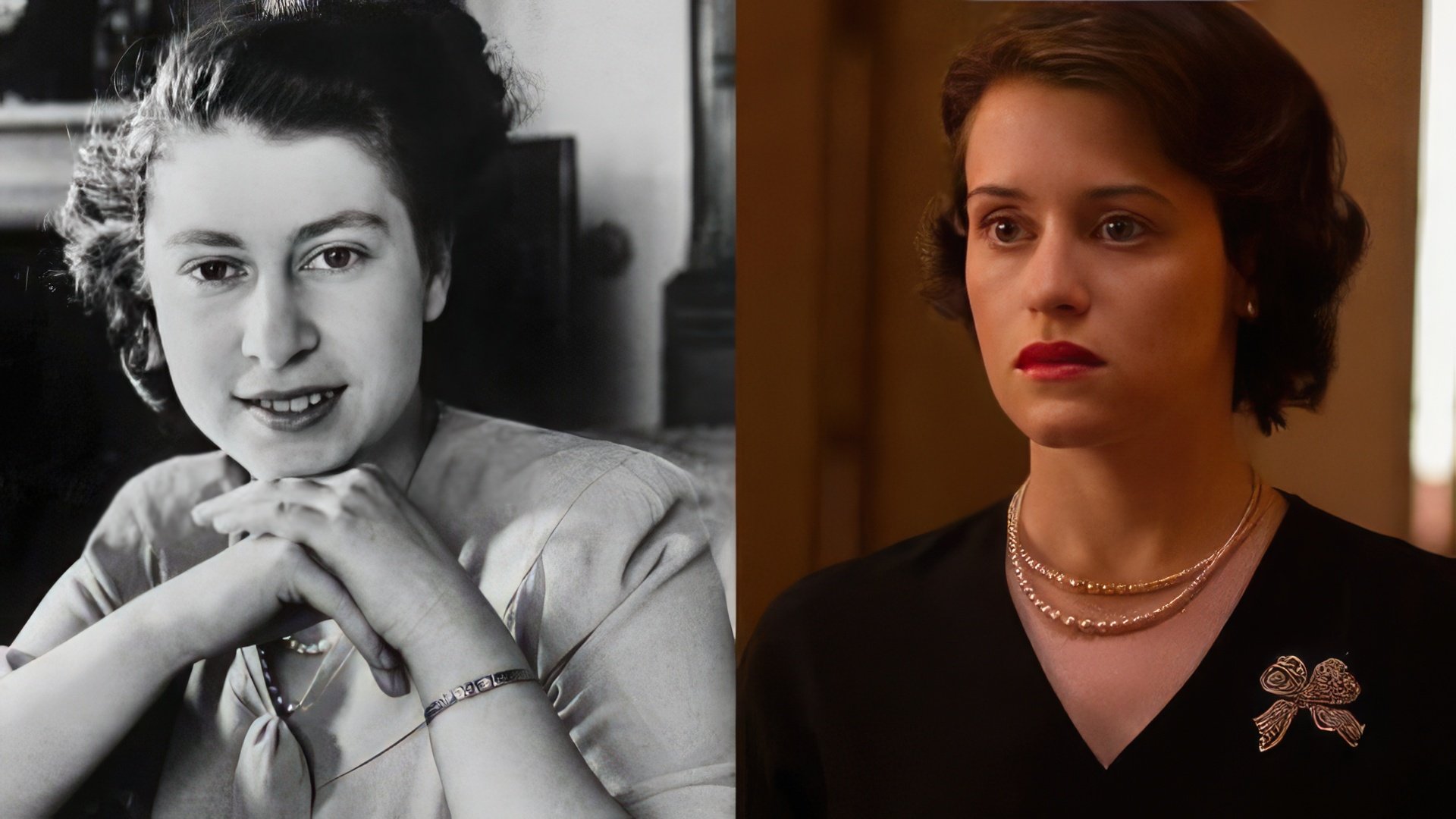 Claire Foy as Queen Elizabeth II (right)