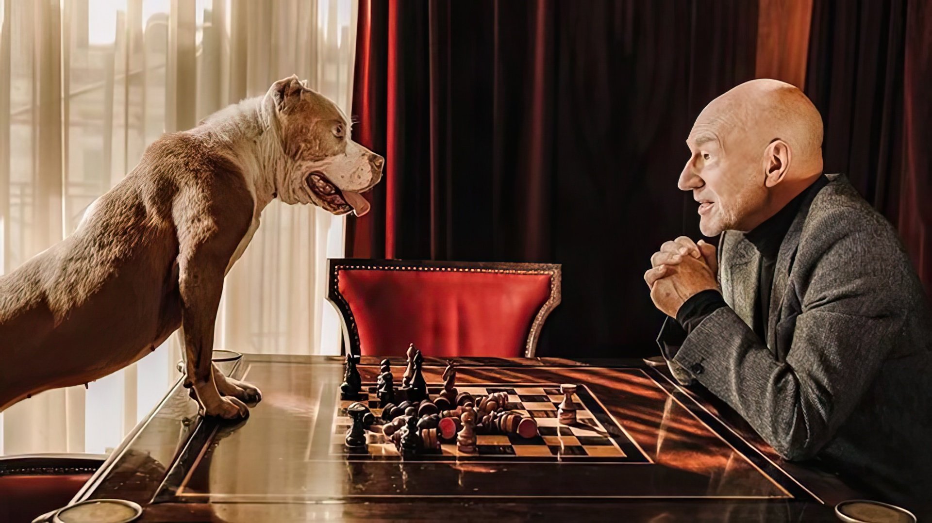 Patrick Stewart with his pet