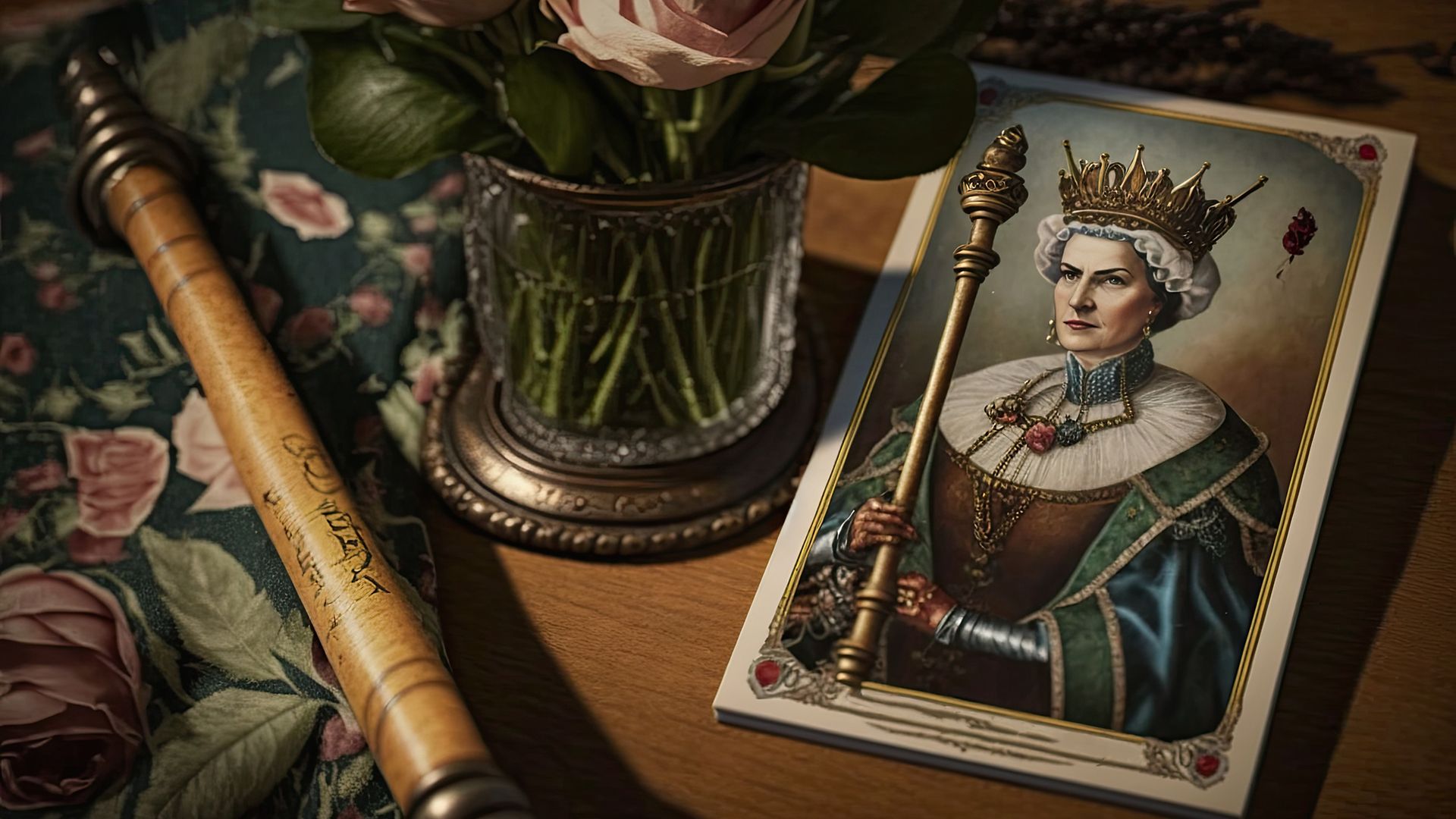 The Queen of Wands is traditionally associated with energy, cheerfulness, and self-confidence