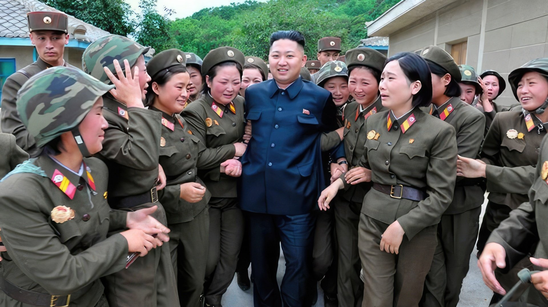 Kim Jong-un with military women in DPRK
