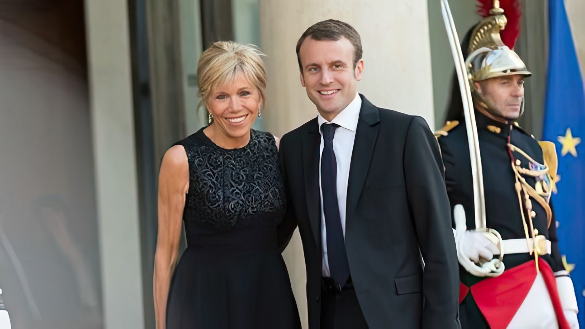 Pictured: Emmanuel Macron with his wife, Brigitte Macron