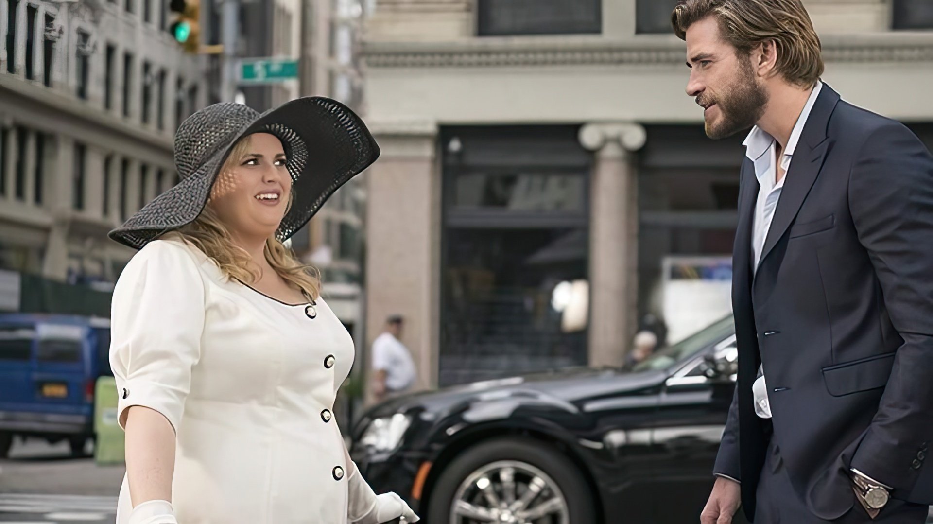 Rebel Wilson and Liam Hemsworth in the movie Isn't It Romantic
