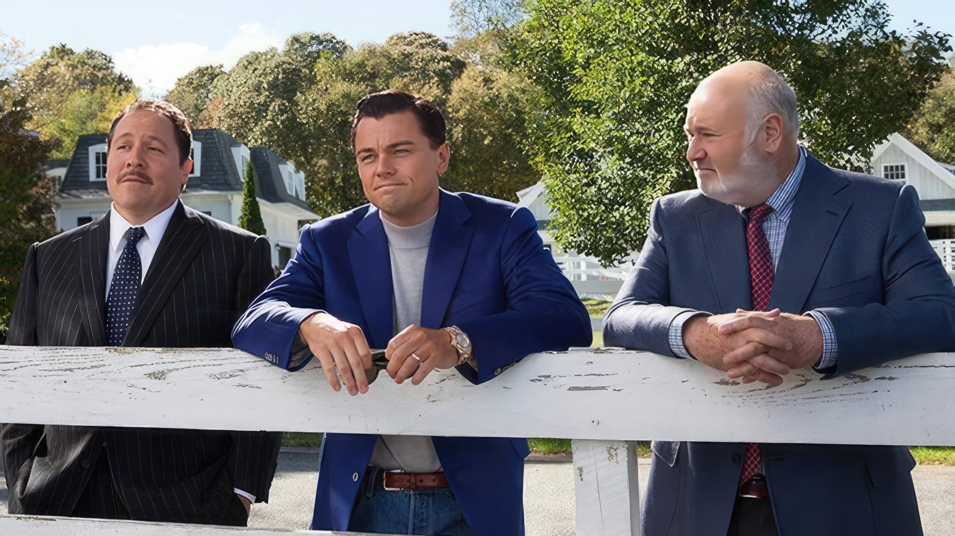 Jon Favreau, Leonardo DiCaprio, and Rob Reiner in The Wolf of Wall Street