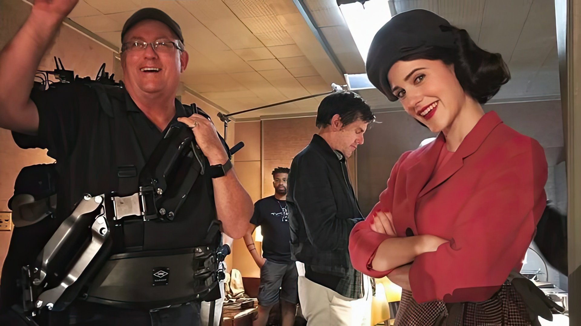 Rachel Brosnahan on the set of the second season of The Marvelous Mrs. Maisel