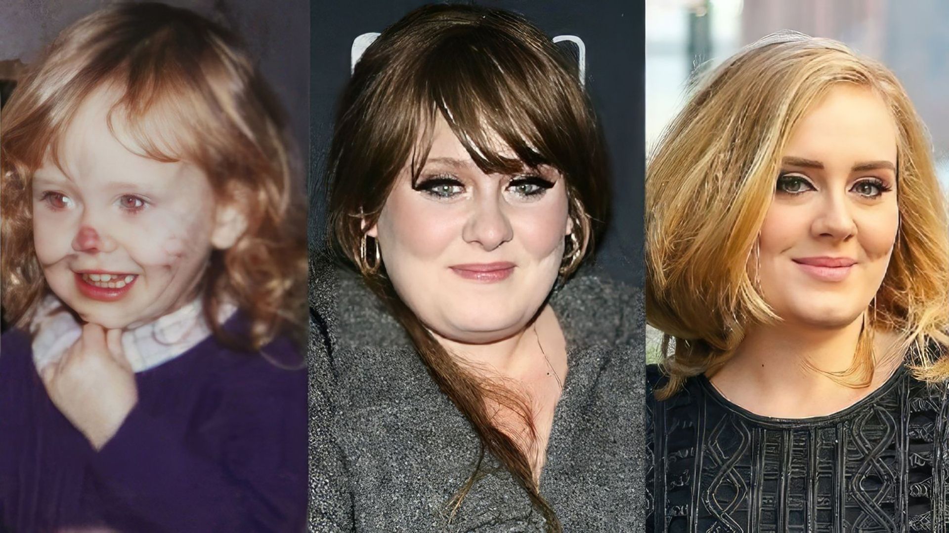 Singer Adele in childhood, adolescence and now