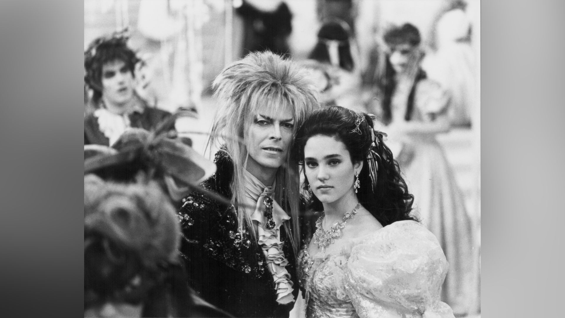 Jennifer Connelly and David Bowie on the set of the movie Labyrinth
