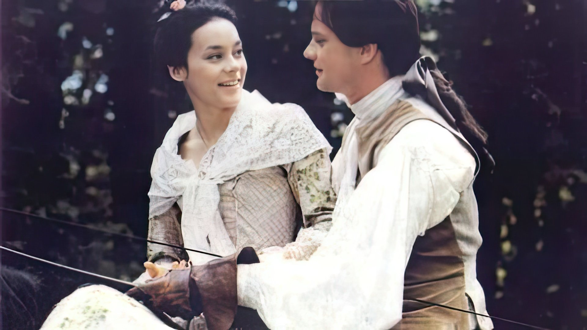 Colin Firth and Meg Tilly (a still from «Valmont»