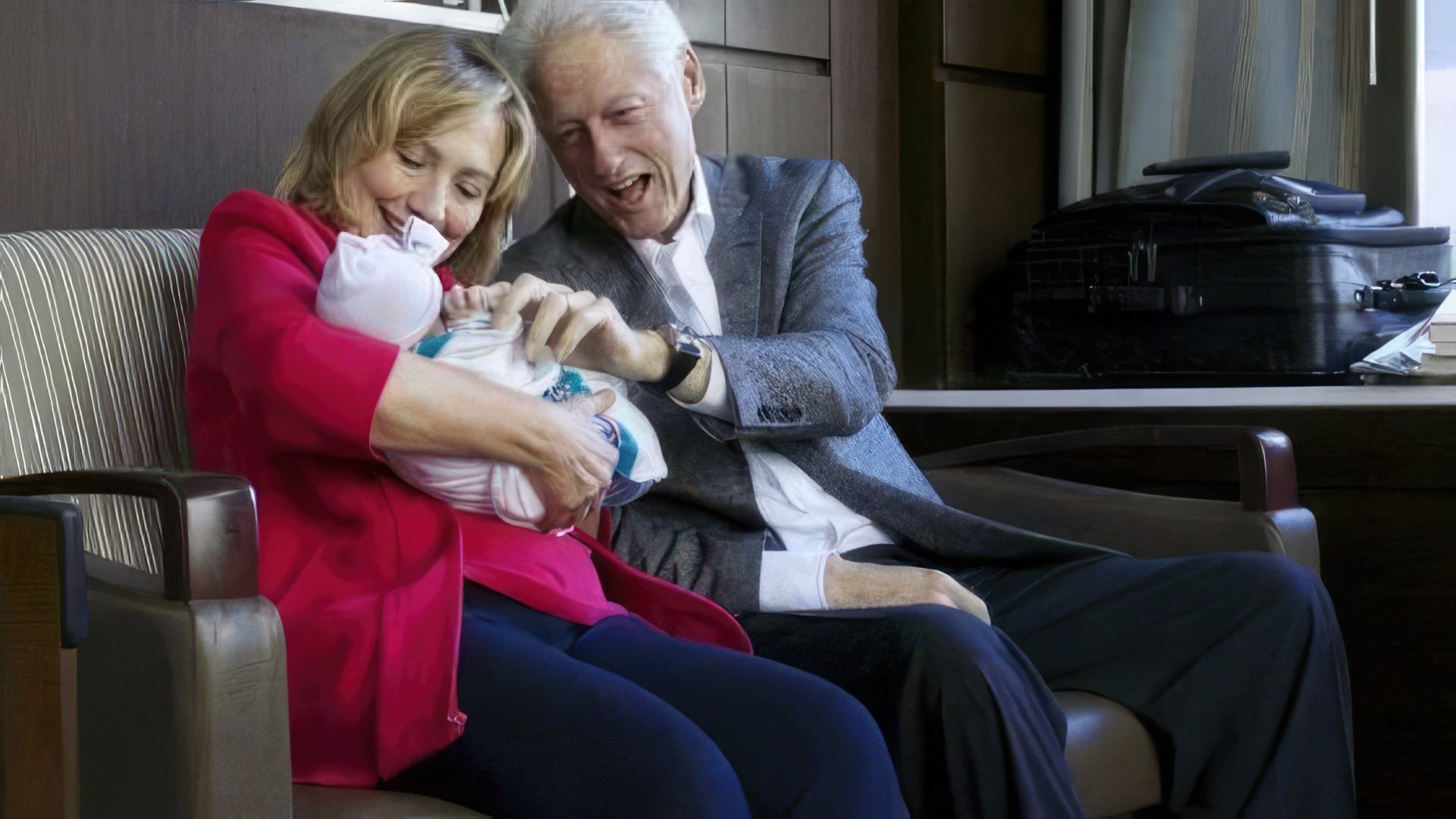 Hillary Clinton with Her Husband and Their Granddaughter, Charlotte